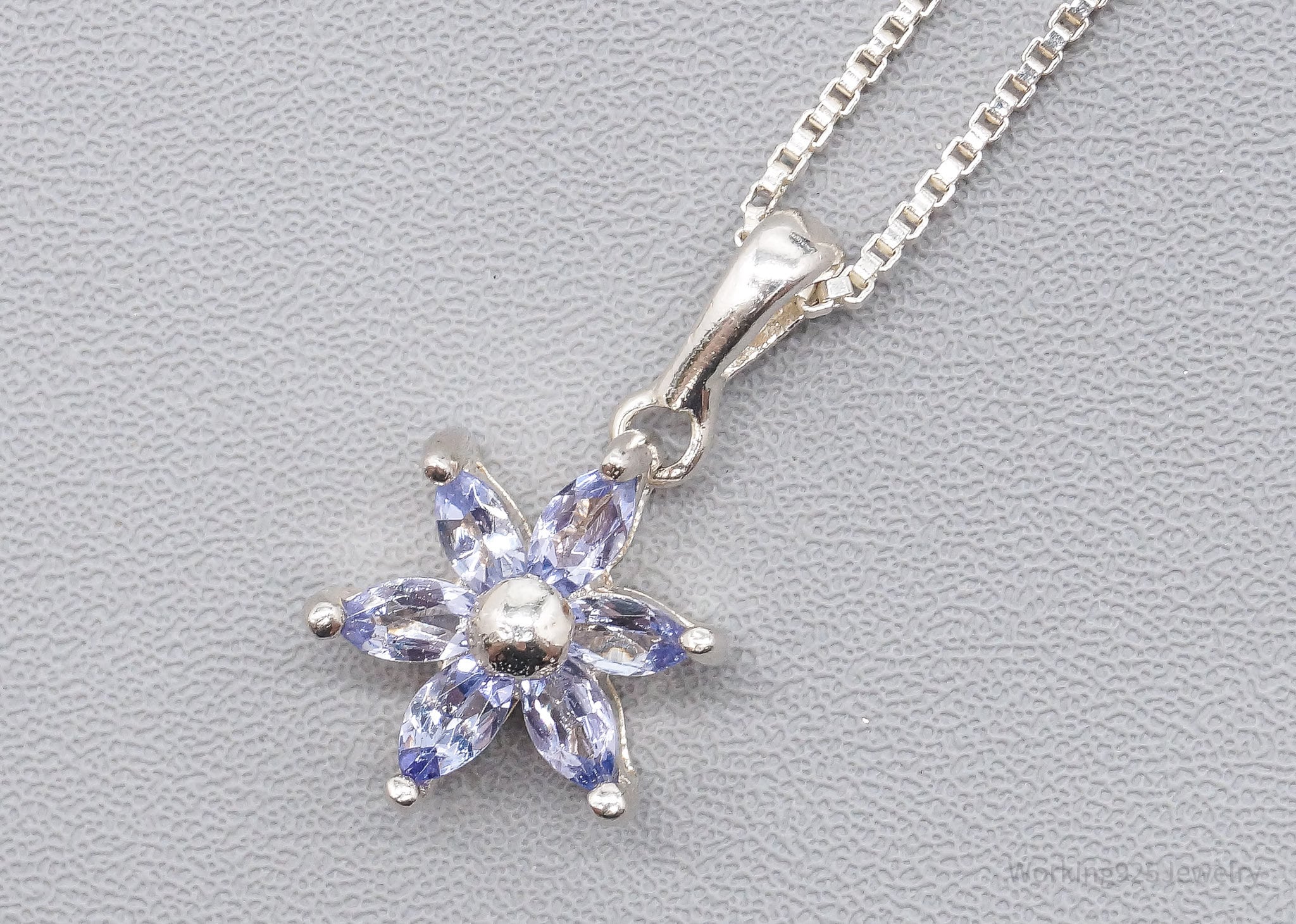 Vintage Tanzanite Flower Sterling Silver Necklace 18"