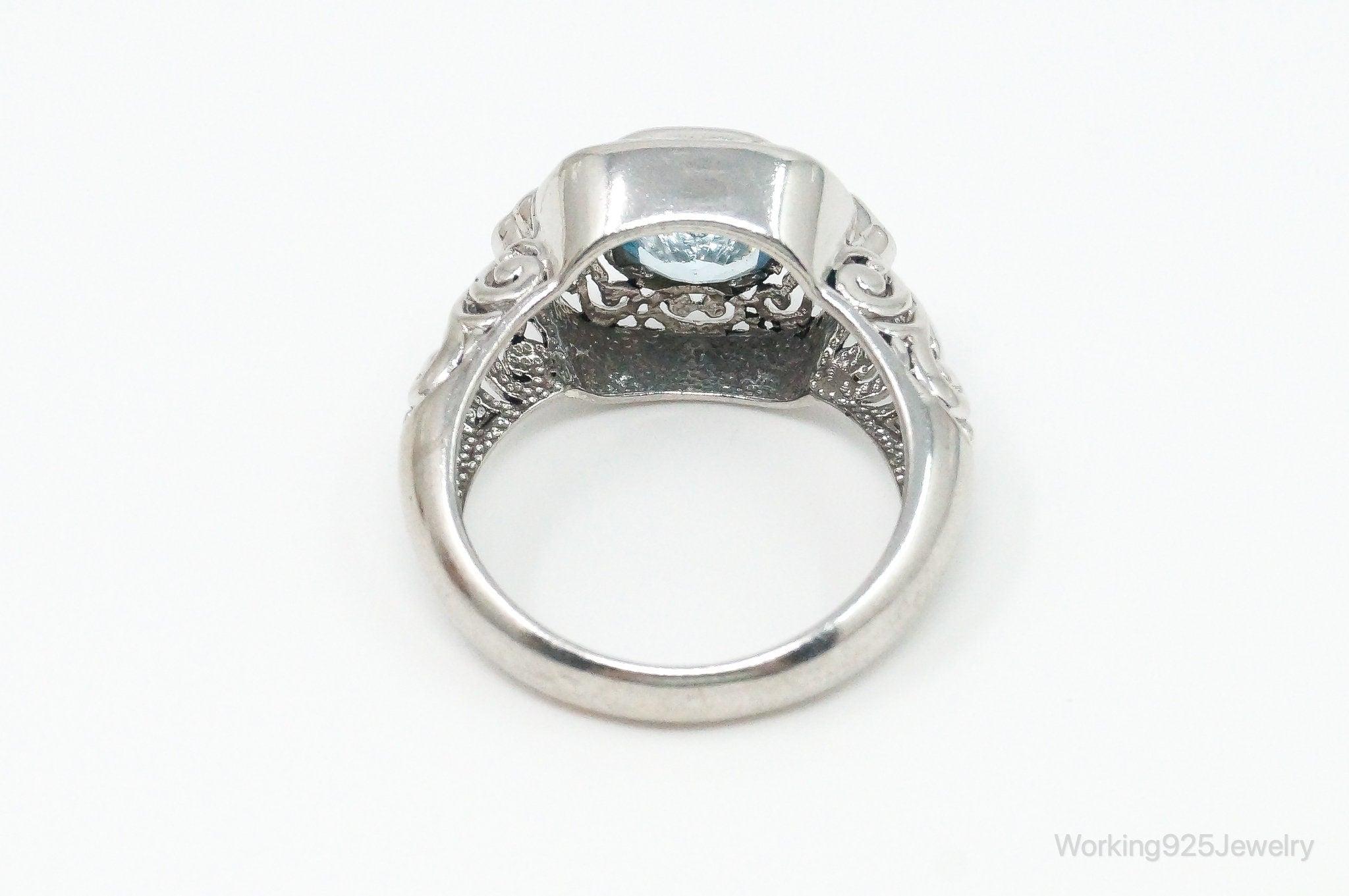 Vintage Designer FD Blue Topaz Gold Wash Sterling Silver Ring - Size 9