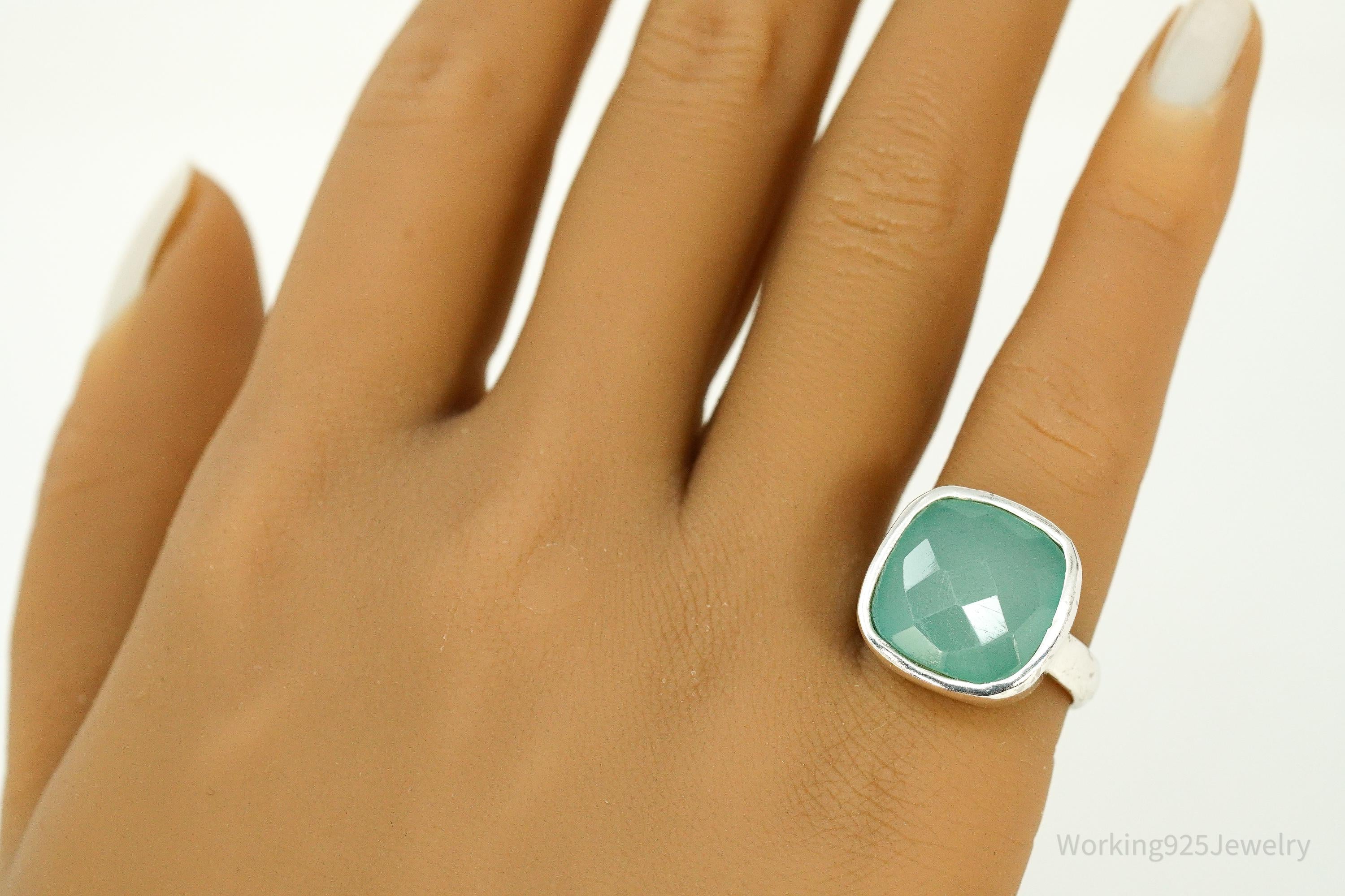 Vintage Aqua Chalcedony Silver Ring - Size 7