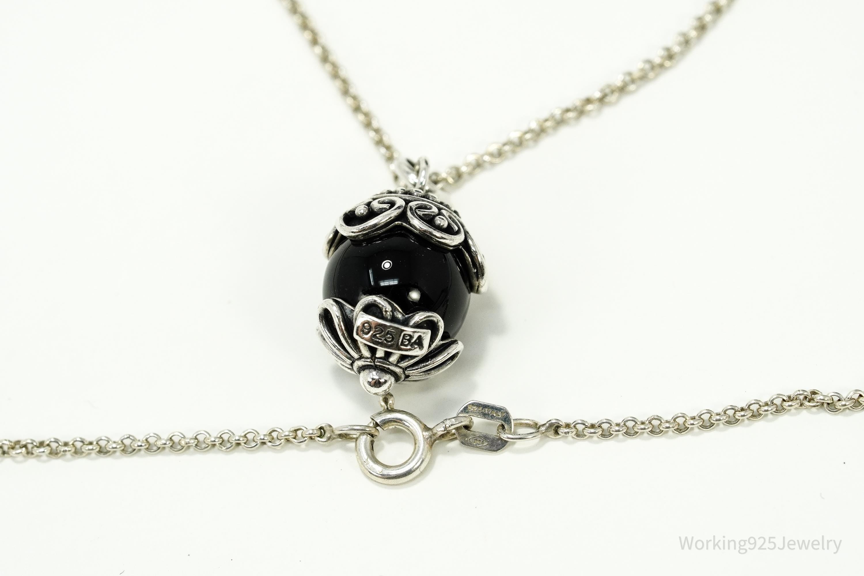 Vintage Designer BA Suarti Black Onyx Sterling Silver Necklace 18"