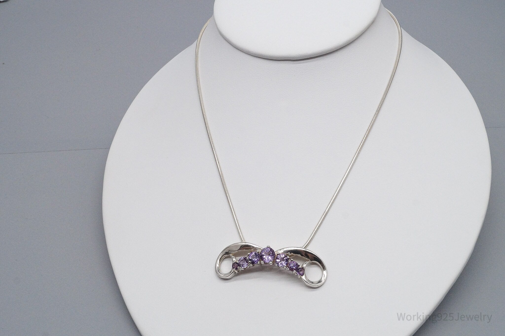 Vintage Amethyst Sterling Silver Chain Necklace 16"