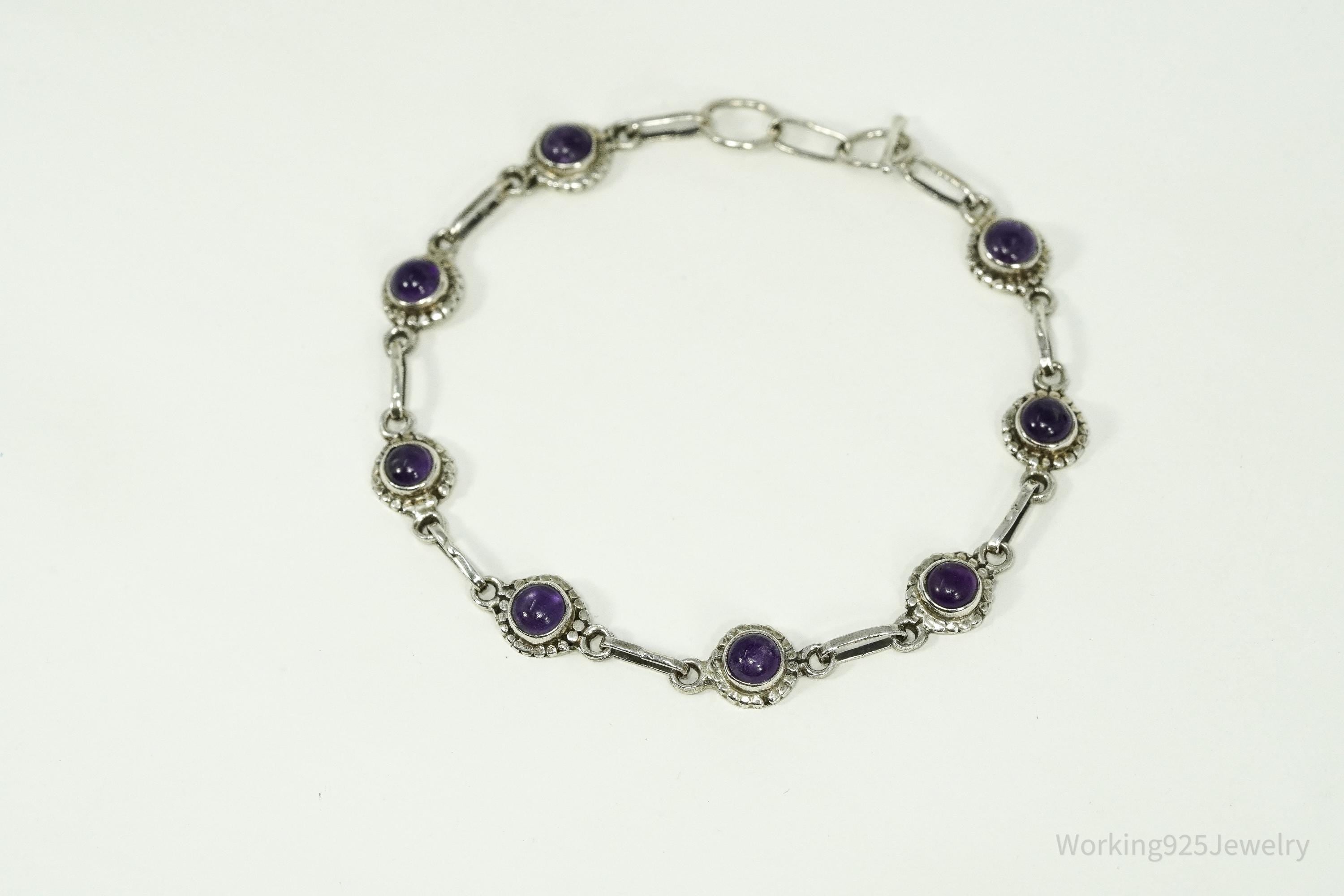 Vintage Amethyst Sterling Silver Toggle Bracelet 7 5/8"