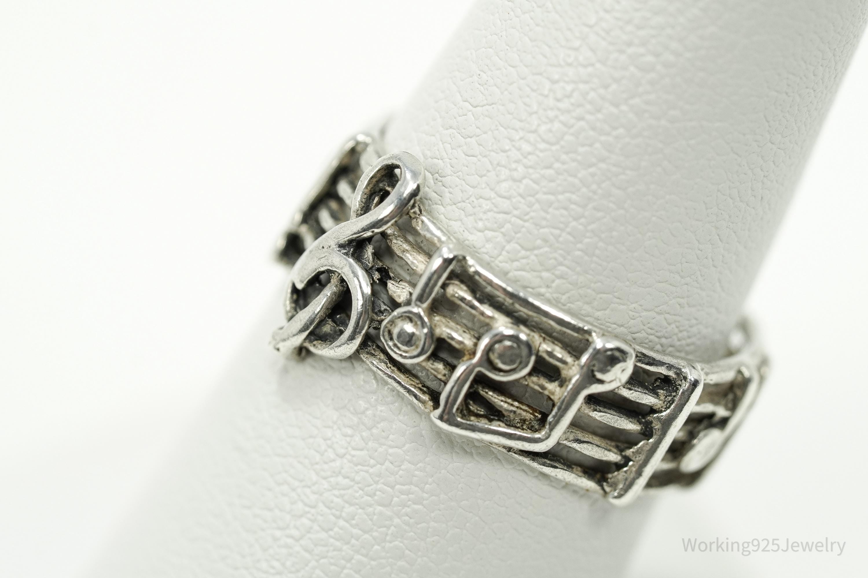 Vintage Melody Music Note Sterling Silver Band Ring SZ 7.75