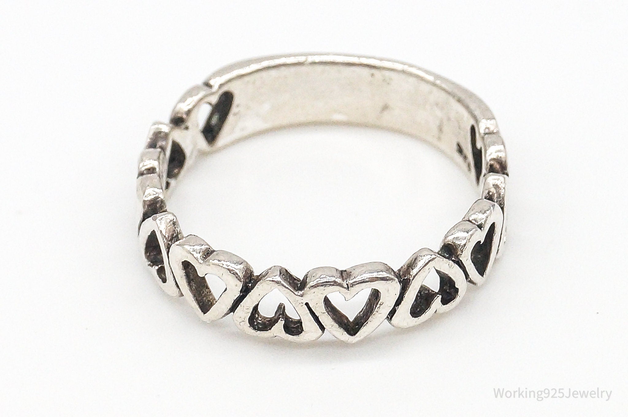 Vintage Open Hearts Sterling Silver Band Ring - Size 8