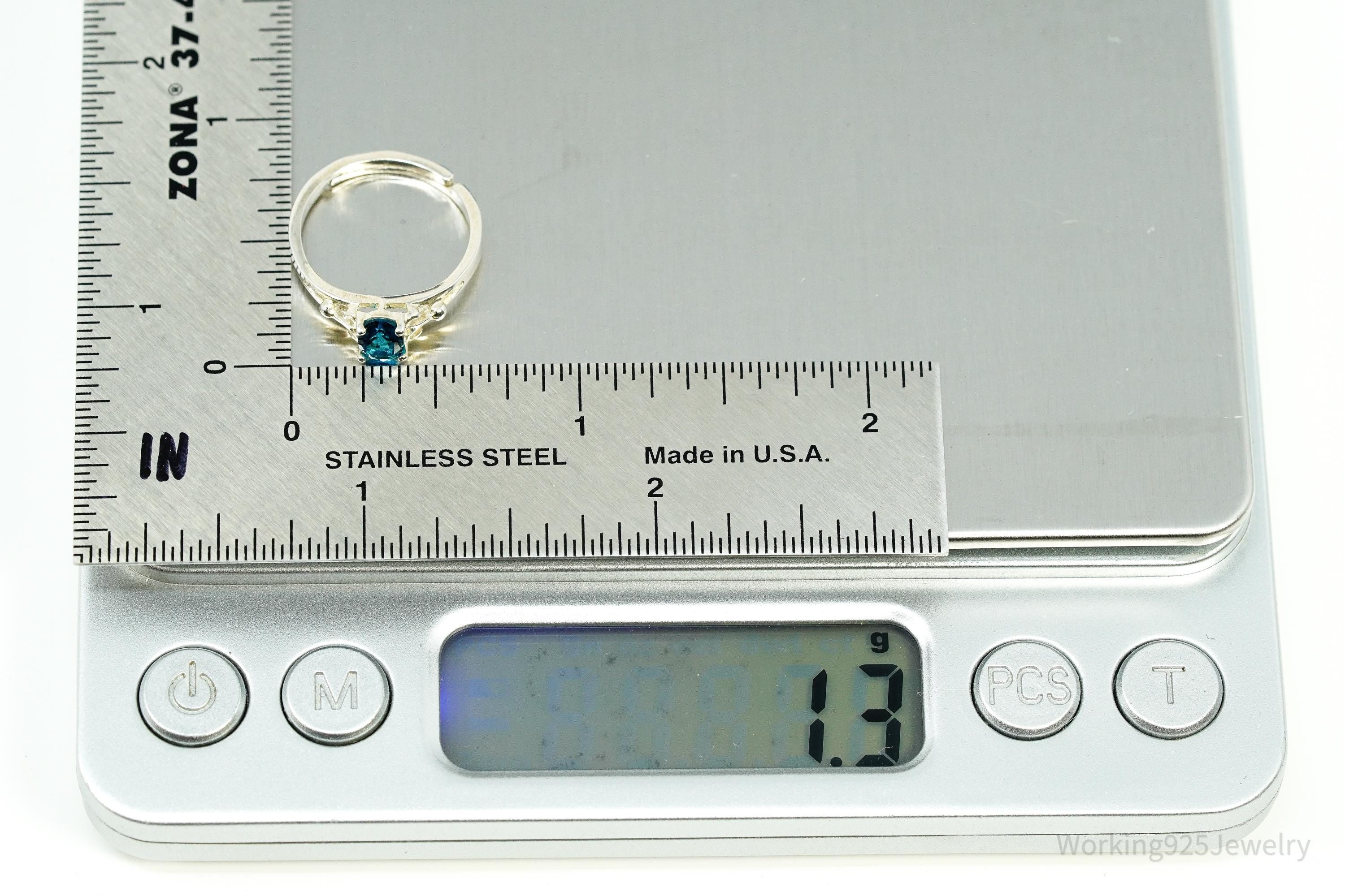 Vintage Faux Sapphire Sterling Silver Ring - Size 4.5 Adjustable