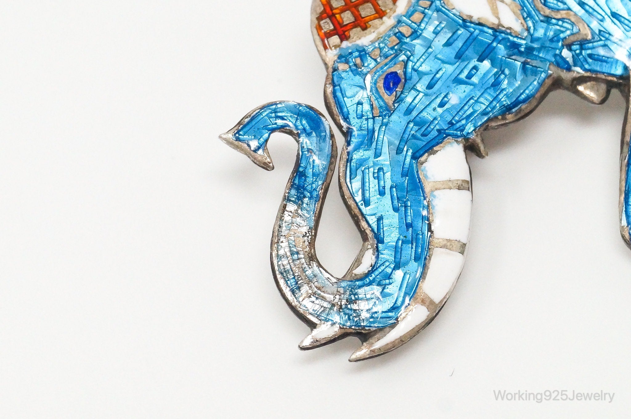 Vintage Designer SIAM NIELLO Elephant Enamel Sterling Silver Brooch Pin