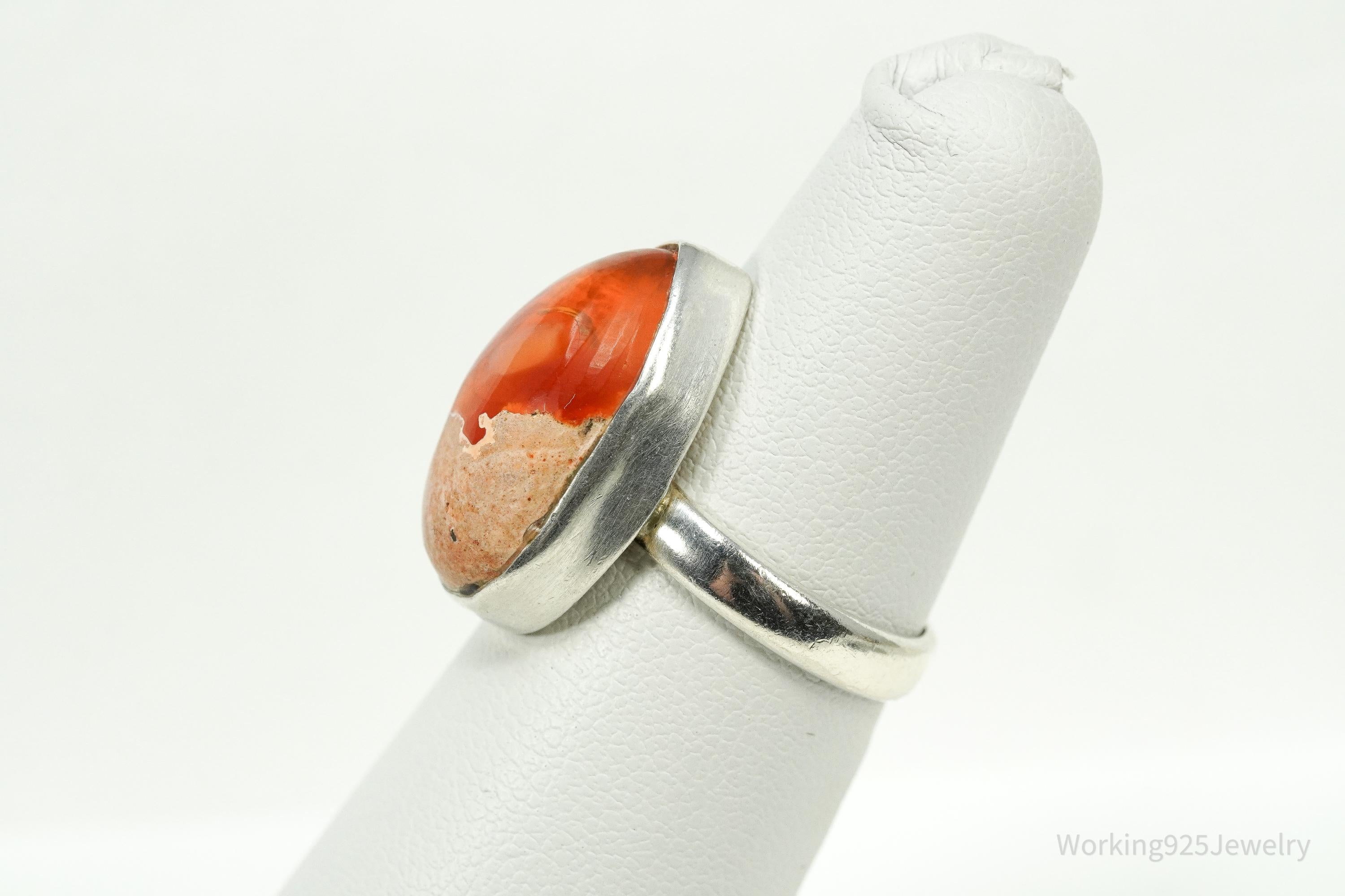 Vintage Large Mexico Fire Opal Sterling Silver Ring - Size 5.75