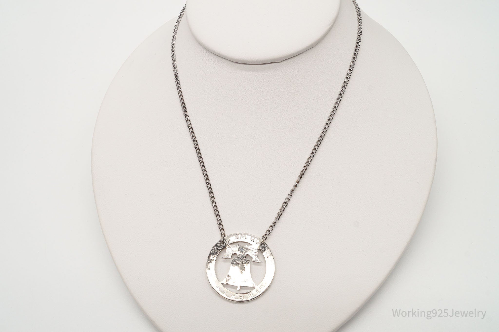 Vintage Half Dollar Coin Cut Out Pendant Silver Chain Necklace