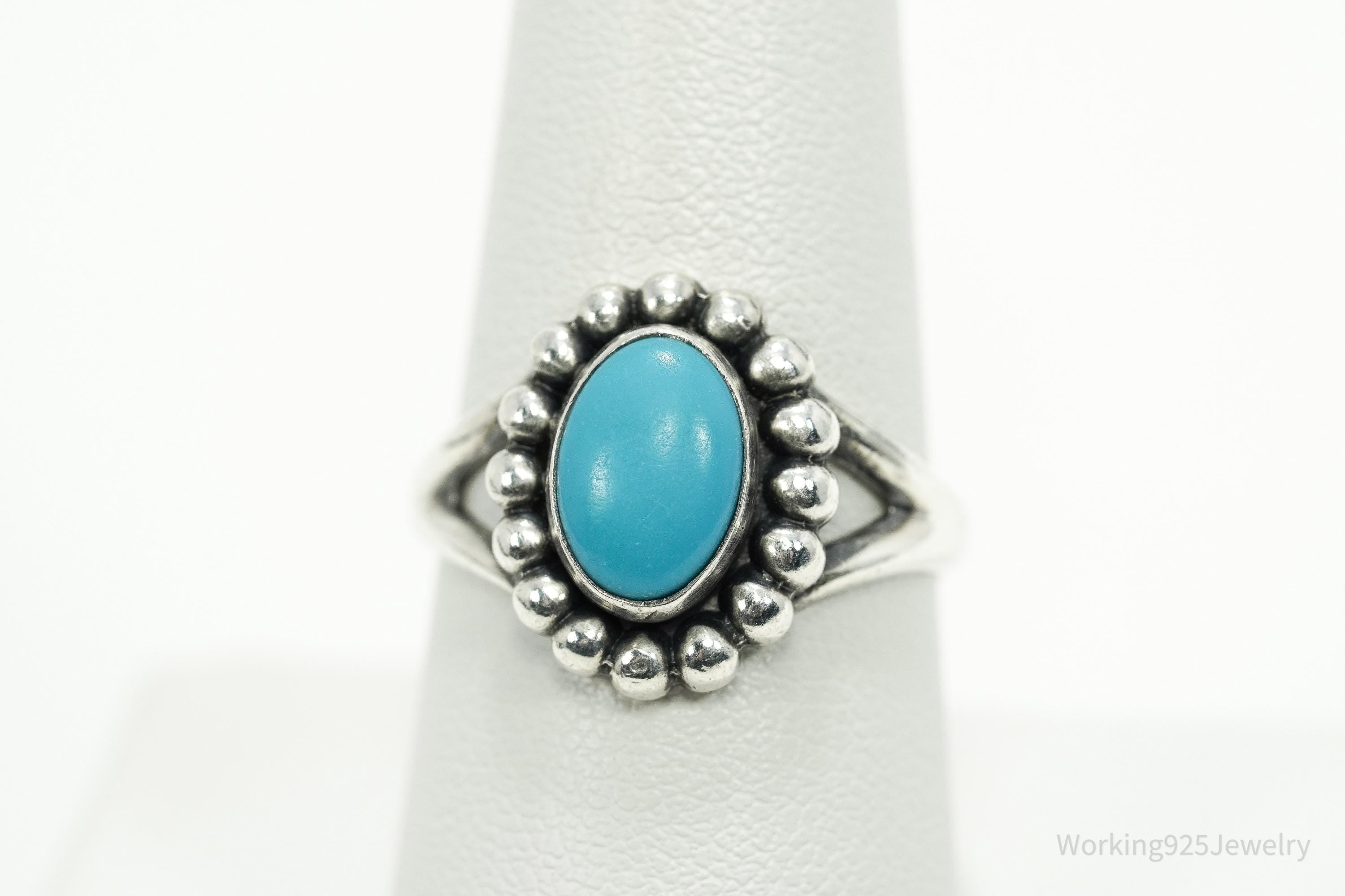 Vintage Native American Turquoise Sterling Silver Ring - Size 8.75