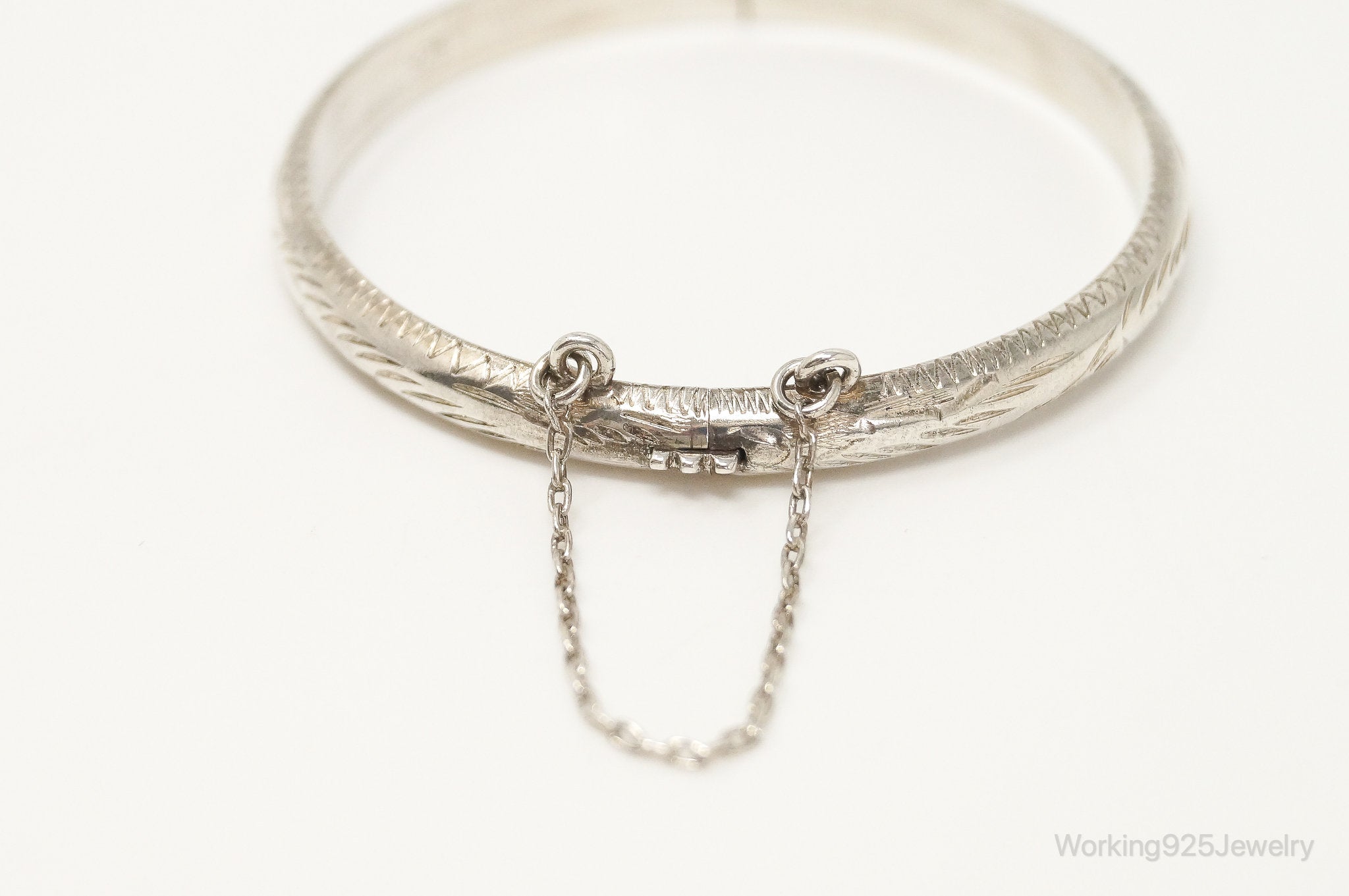 Vintage Etched Sterling Silver Bangle Bracelet