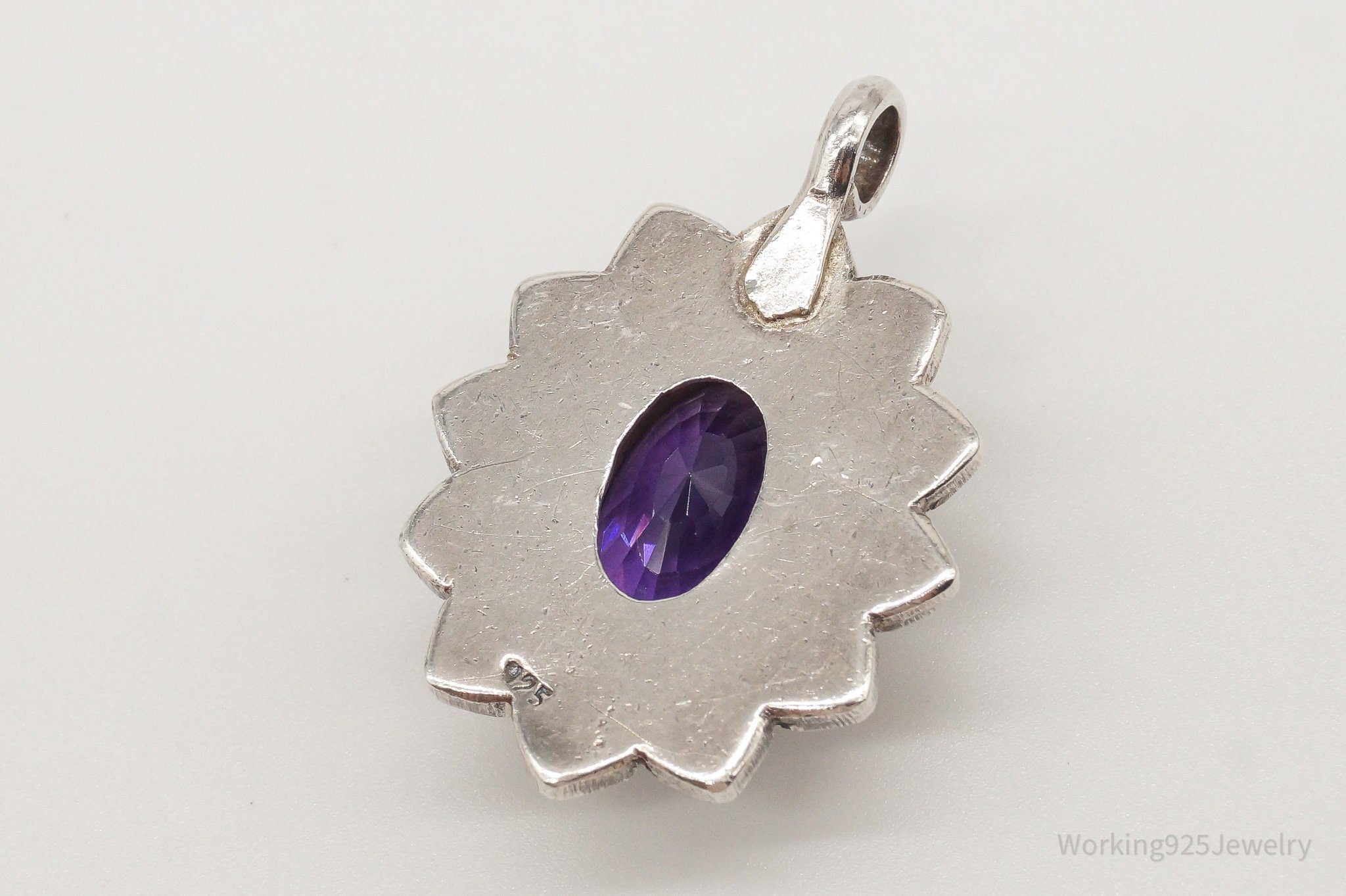 Vintage Large Amethyst Sterling Silver Pendant