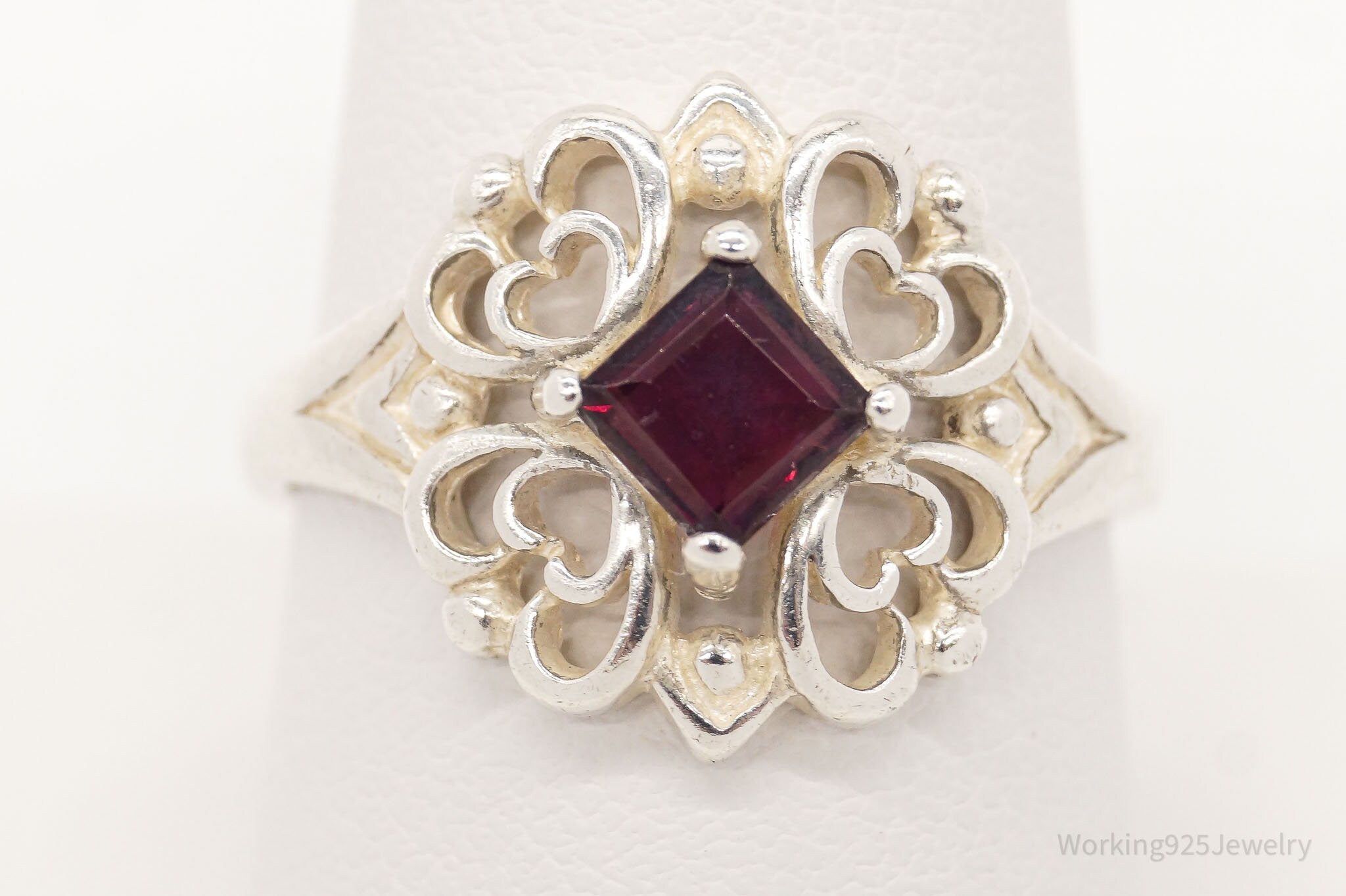 Vintage NV Rhodolite Garnet Sterling Silver Ring - Size 10