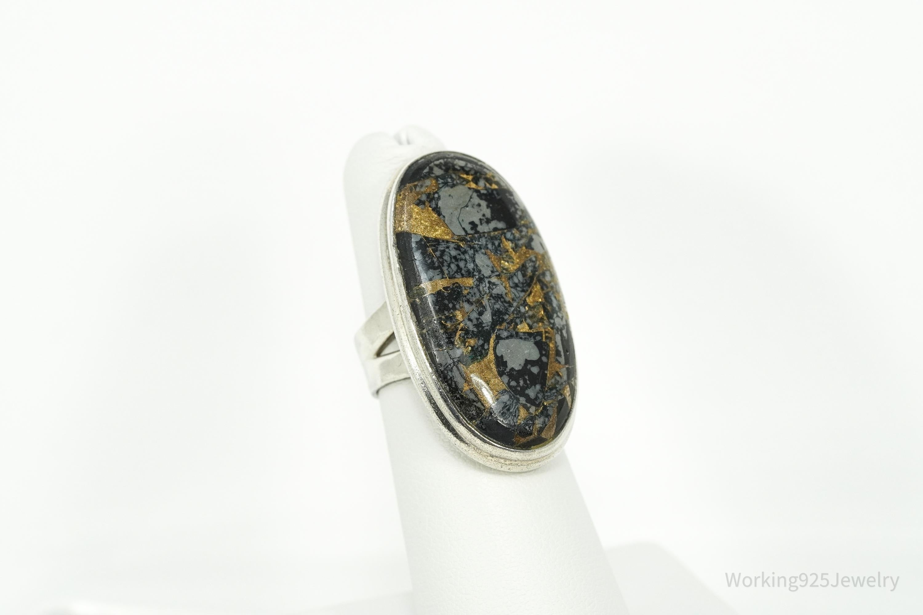 Vintage Black Copper Gemstone Sterling Silver Ring - Size 6