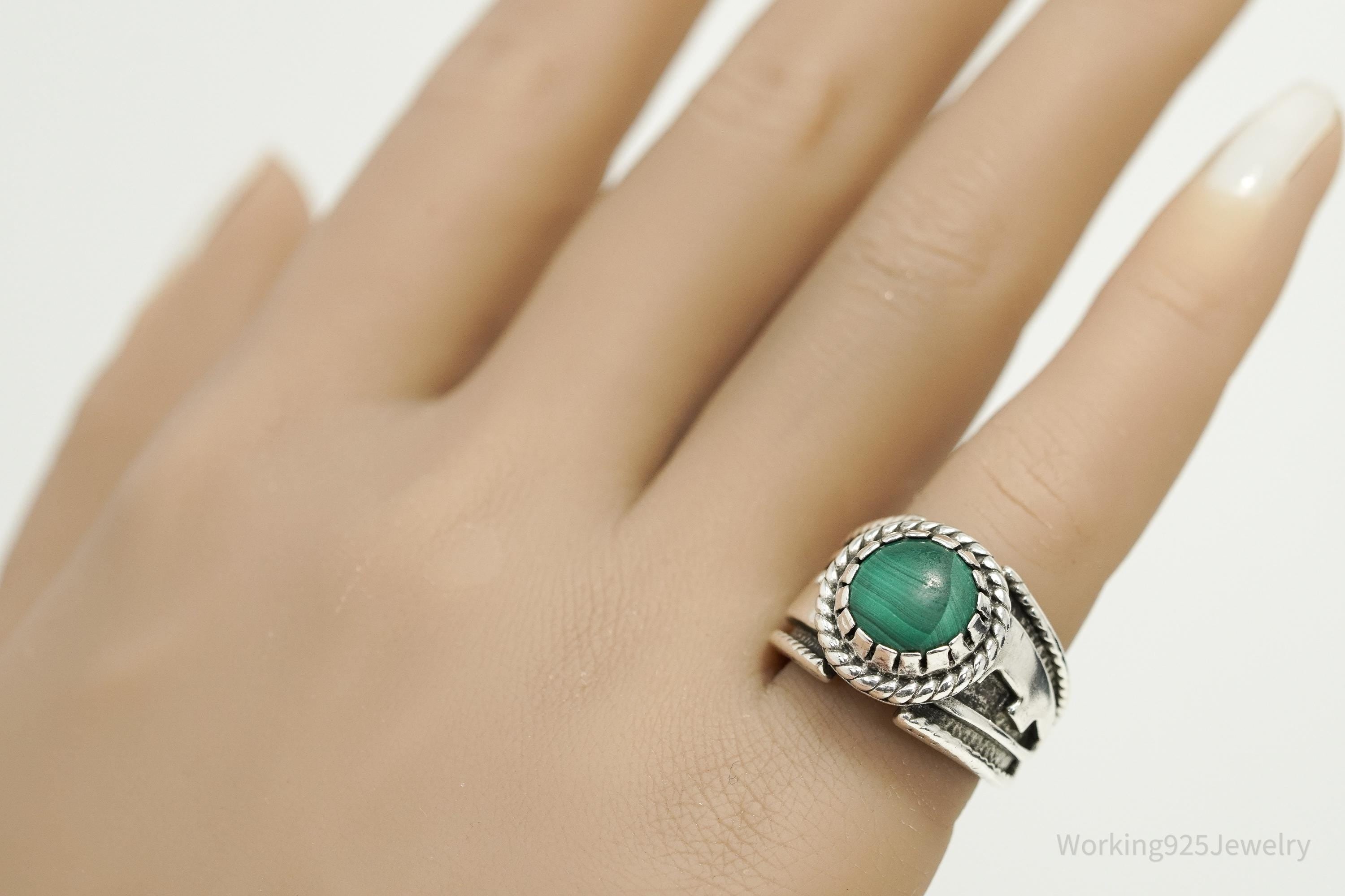 Vintage Native Designer Carolyn Pollack Malachite Sterling Silver Ring - Size 6