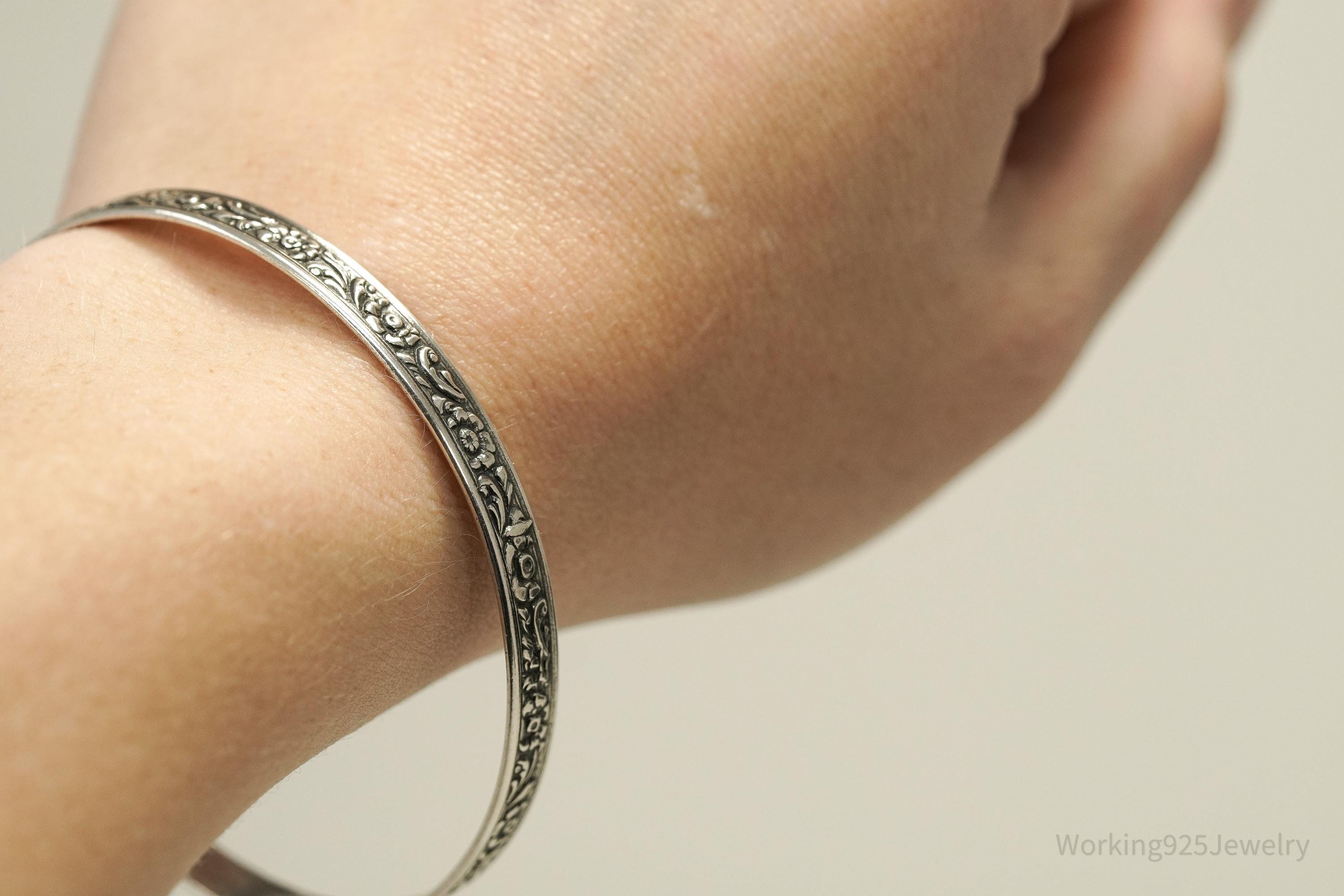 Antique Designer Danecraft Floral Pattern Sterling Silver Bracelet 7 7/8"