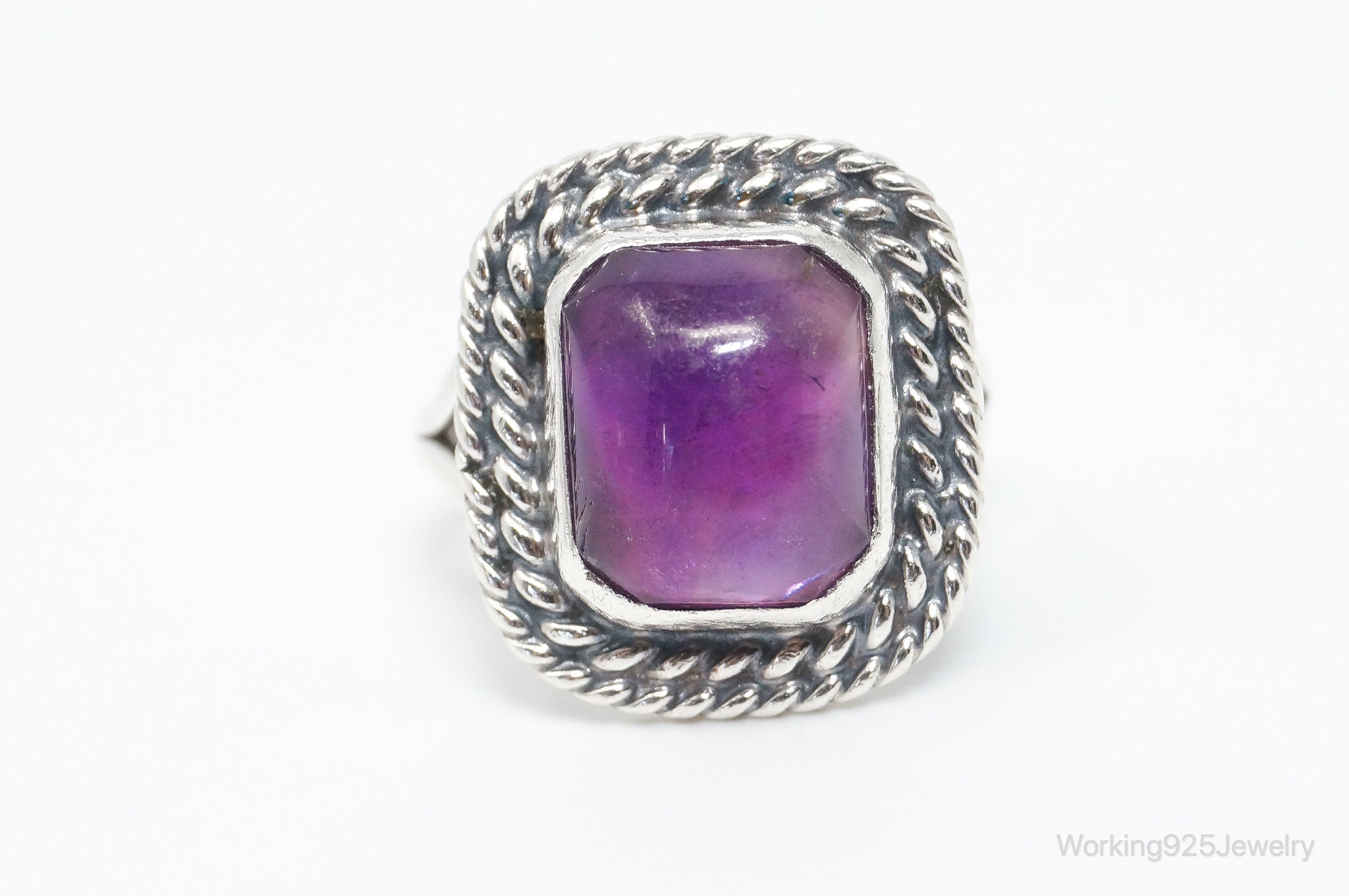 Vintage Native American Amethyst Unsigned Sterling Silver Ring - Size 7