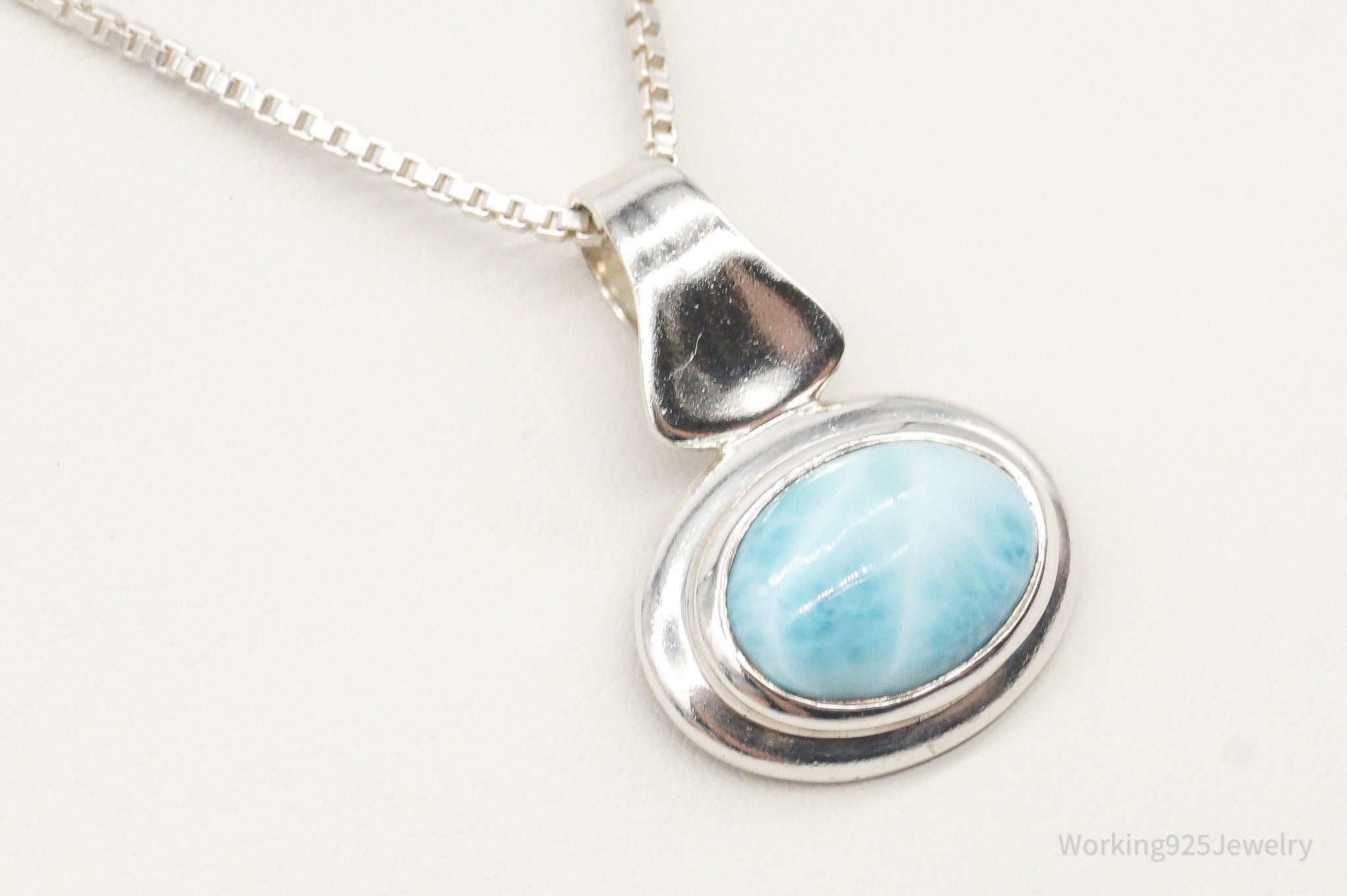 Vintage Ocean Blue Larimar Sterling Silver Necklace