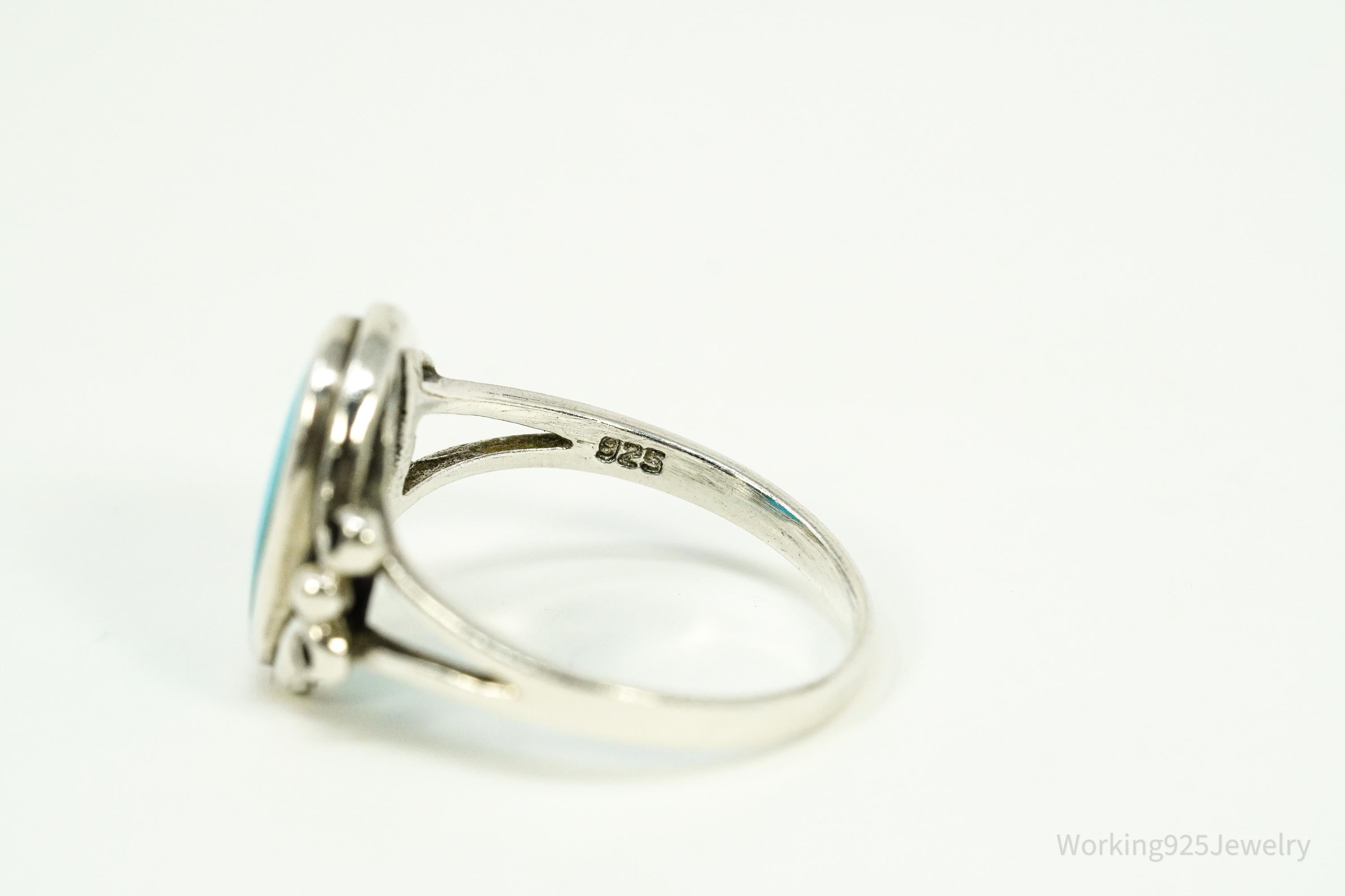 Vintage Blue Turquoise Sterling Silver Ring - Size 7