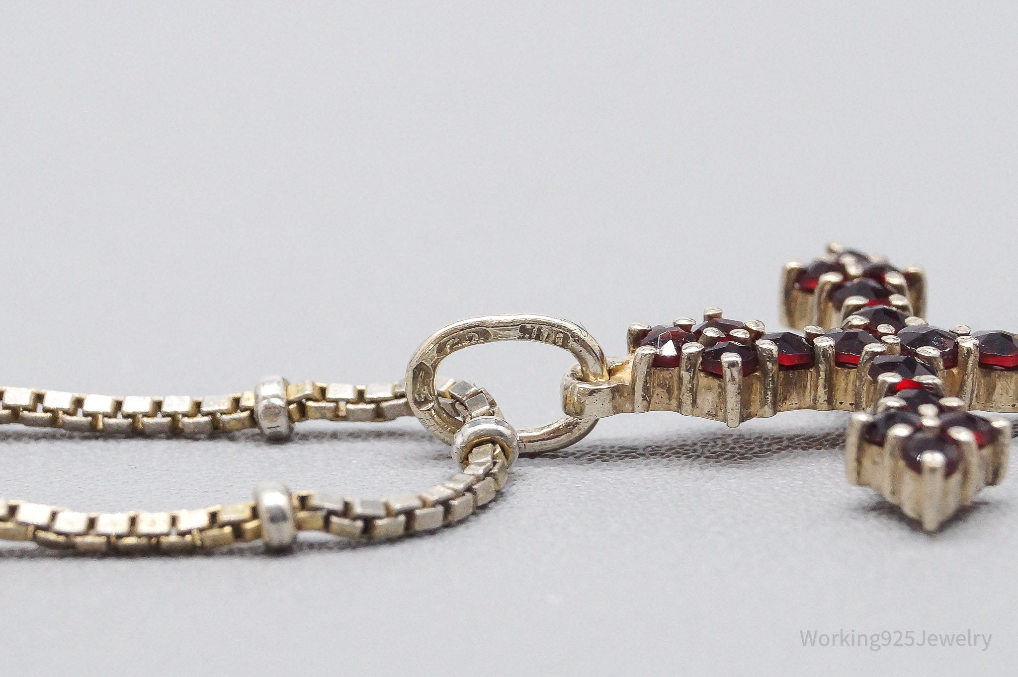 Antique Bohemian Garnet Gold Silver Cross Pendant Sterling Silver Necklace 18"