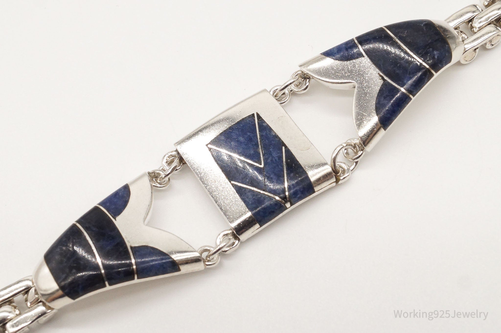 Vintage Mexico Modernist Sodalite 950 Silver Bracelet