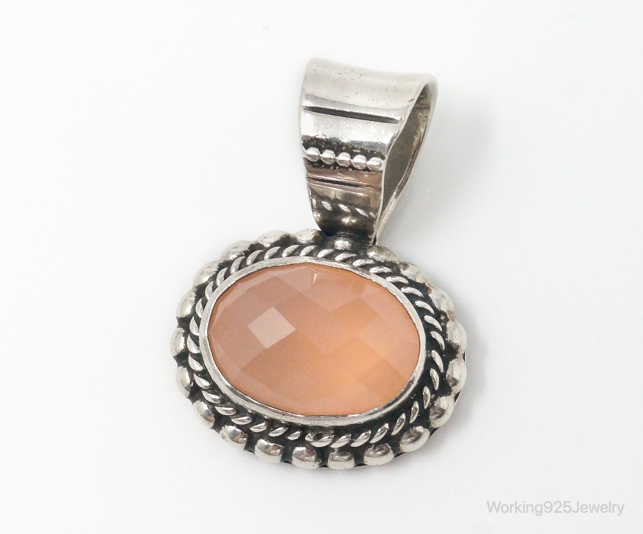 Vintage Native American Peach Chalcedony Sterling Silver Necklace Pendant