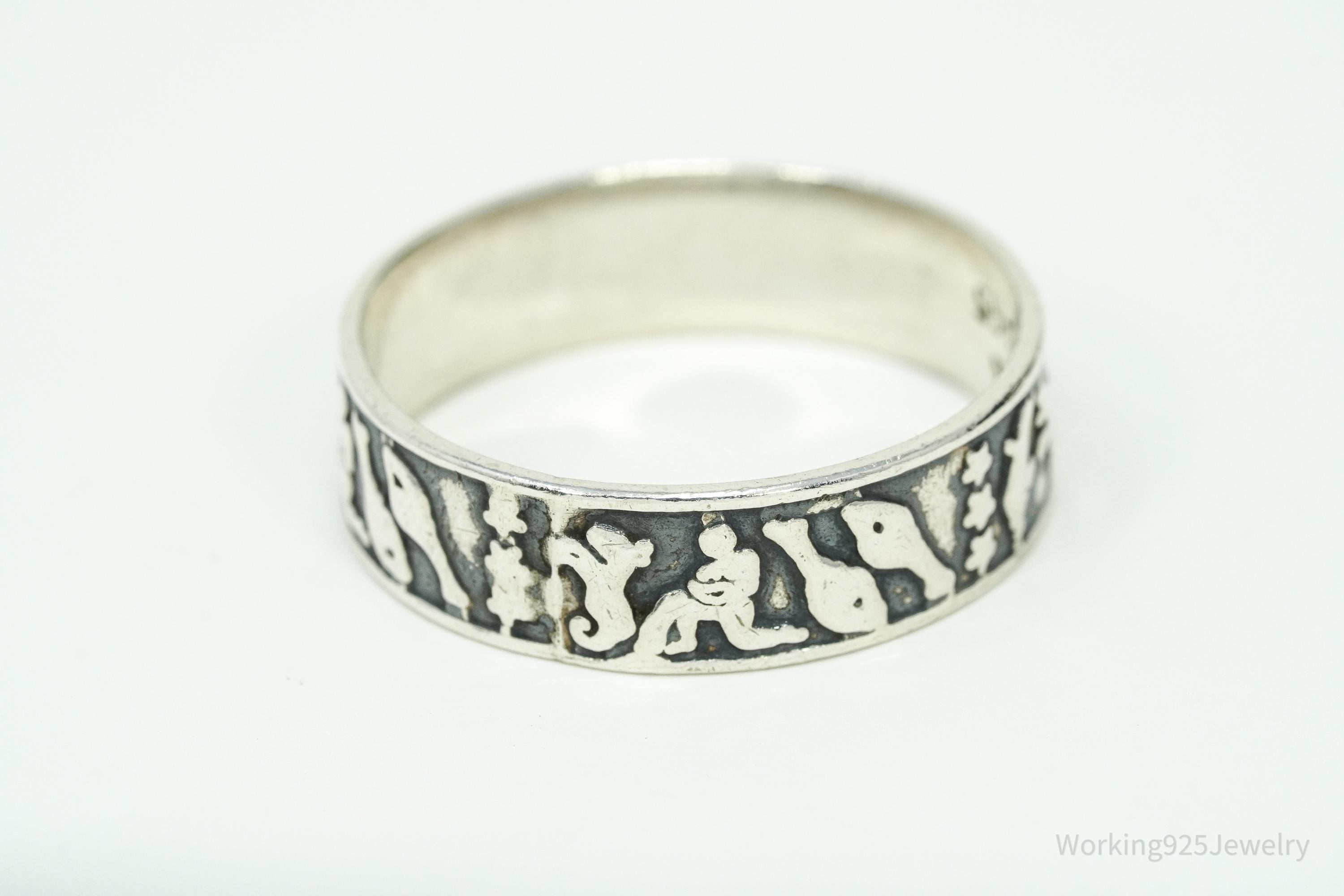 Vintage Astrology Signs Sterling Silver Band Ring - Size 13.5