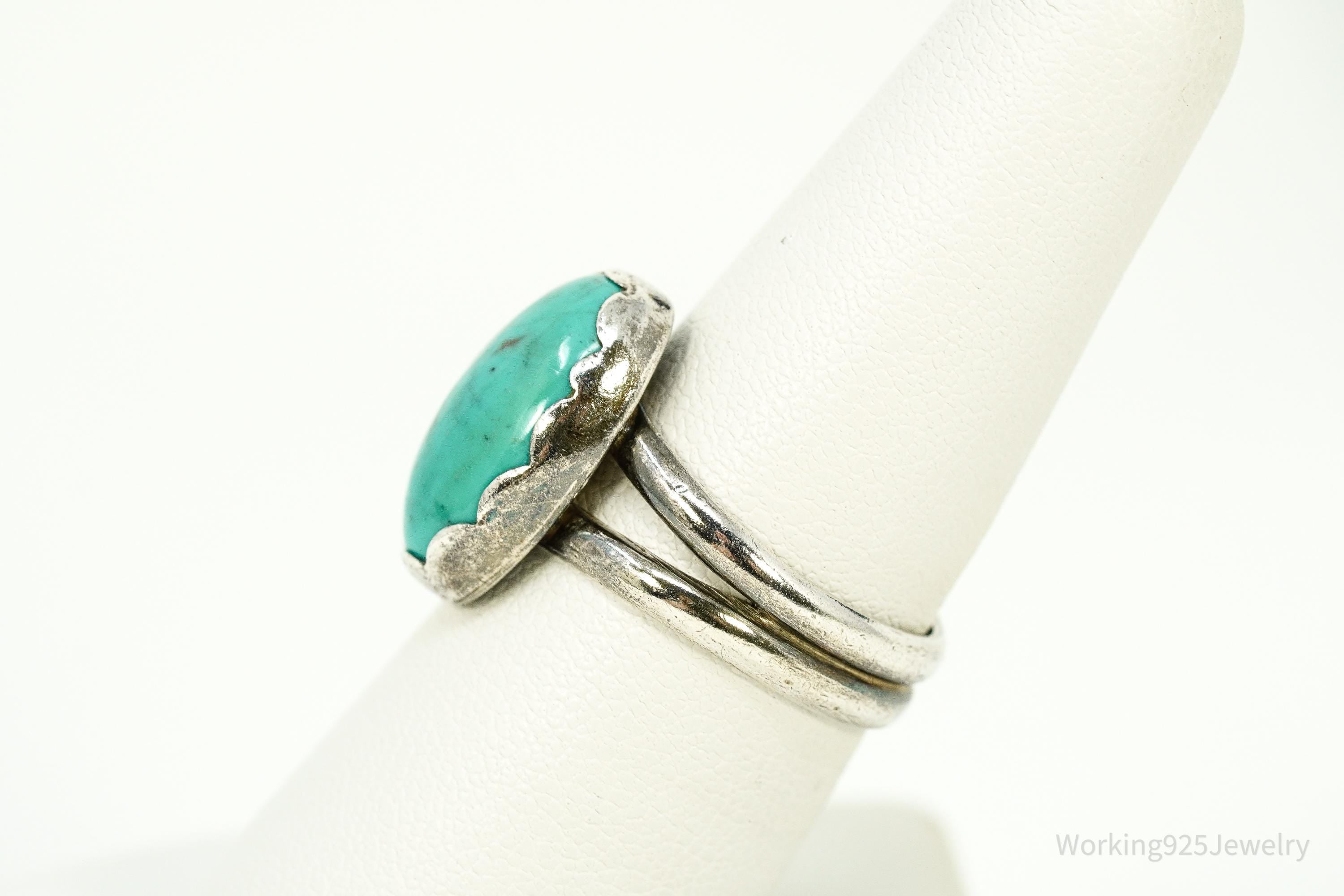 Vintage Native American Turquoise Sterling Silver Ring - Size 7.75