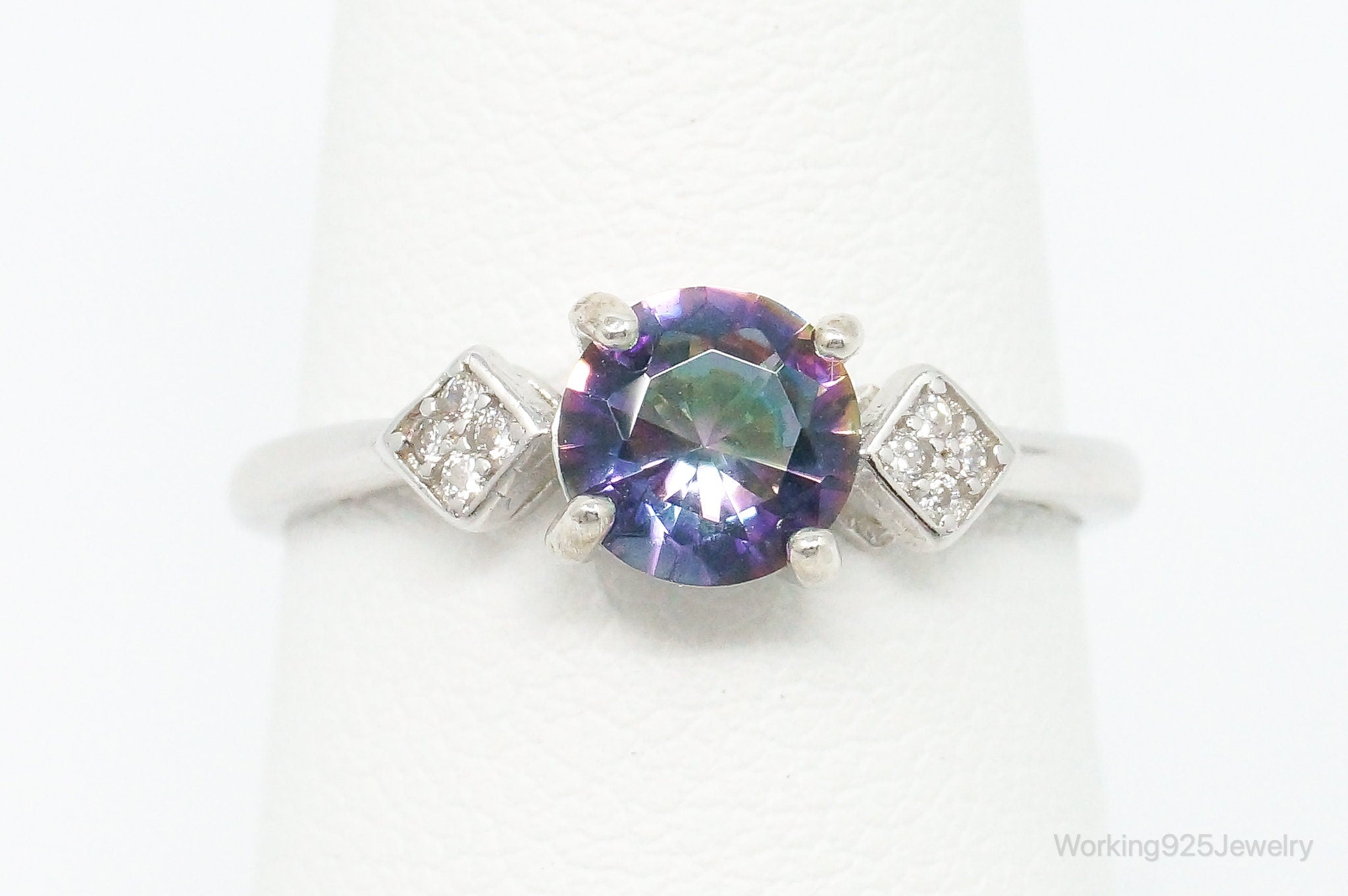 Vintage Mystic Topaz Cubic Zirconia Ring Sterling Silver - Size 7 Adjustable