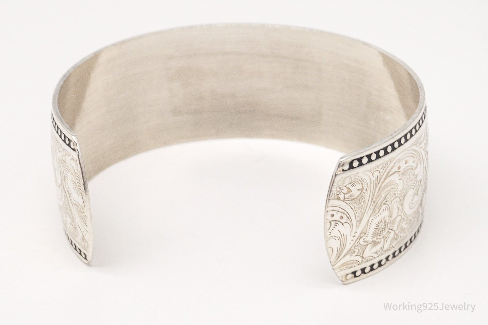 Antique Walter E Hayward Art Nouveau Etched Sterling Silver Cuff Bracelet