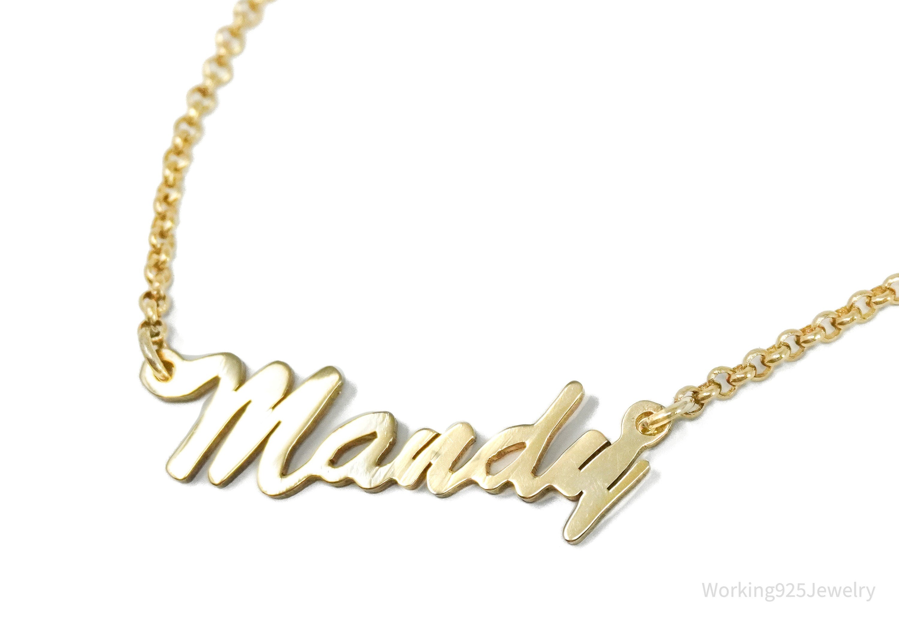 Vintage " Mandy " Name Gold Vermeil Sterling Silver Necklace 18"
