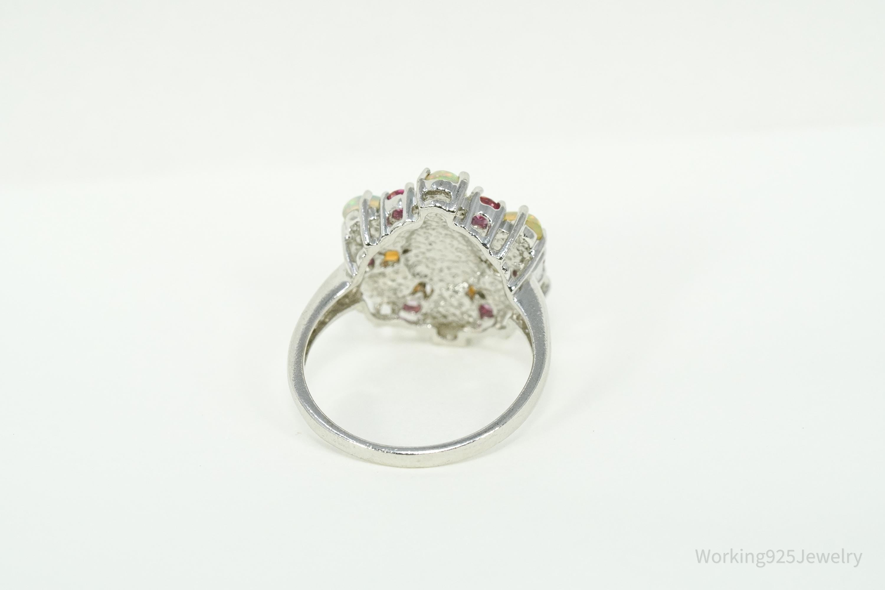 Vintage Opal & Pink Topaz Sterling Silver Ring - Size 9