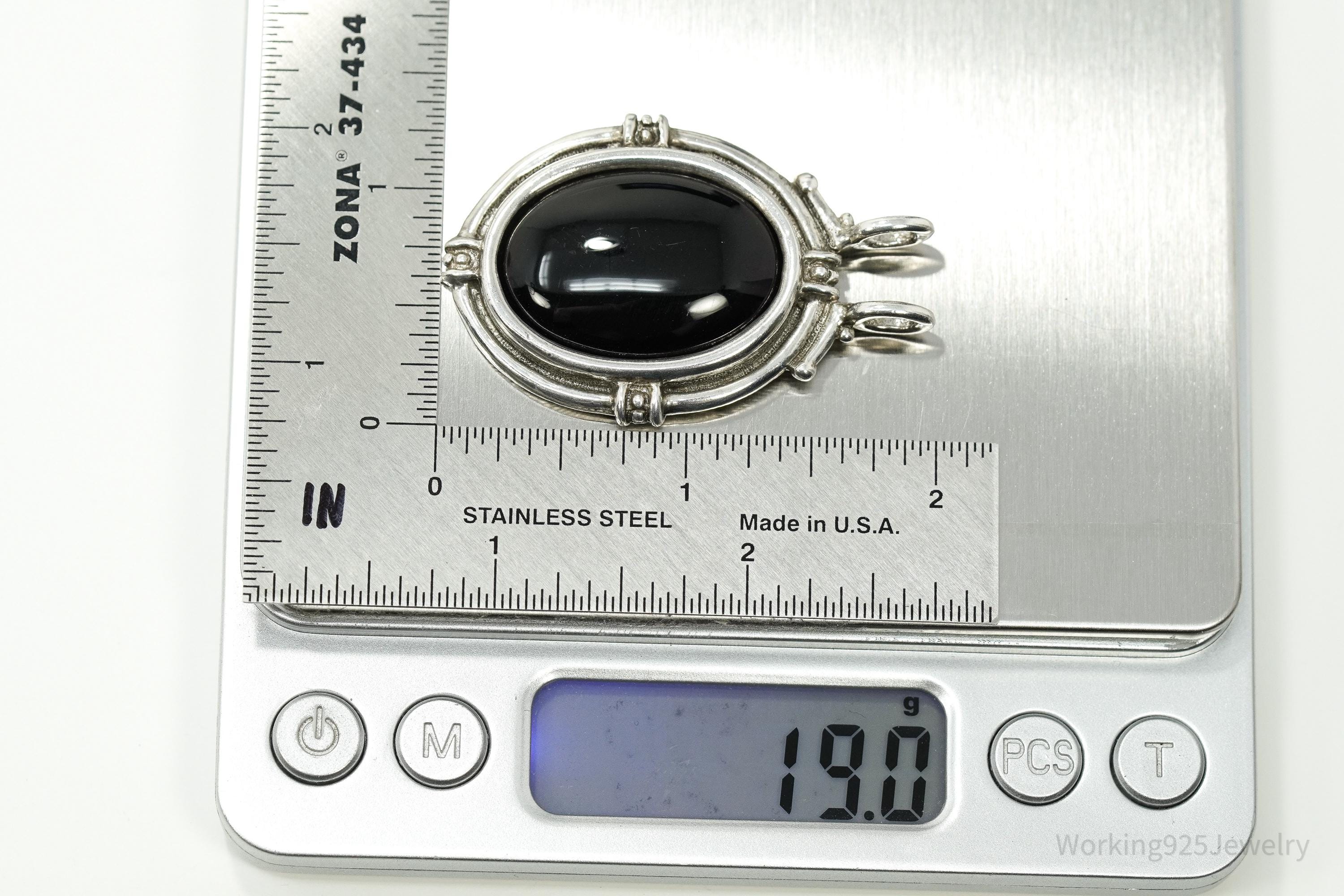 Vintage Large Taxco Mexico Modernist Black Onyx Sterling Silver Pendant