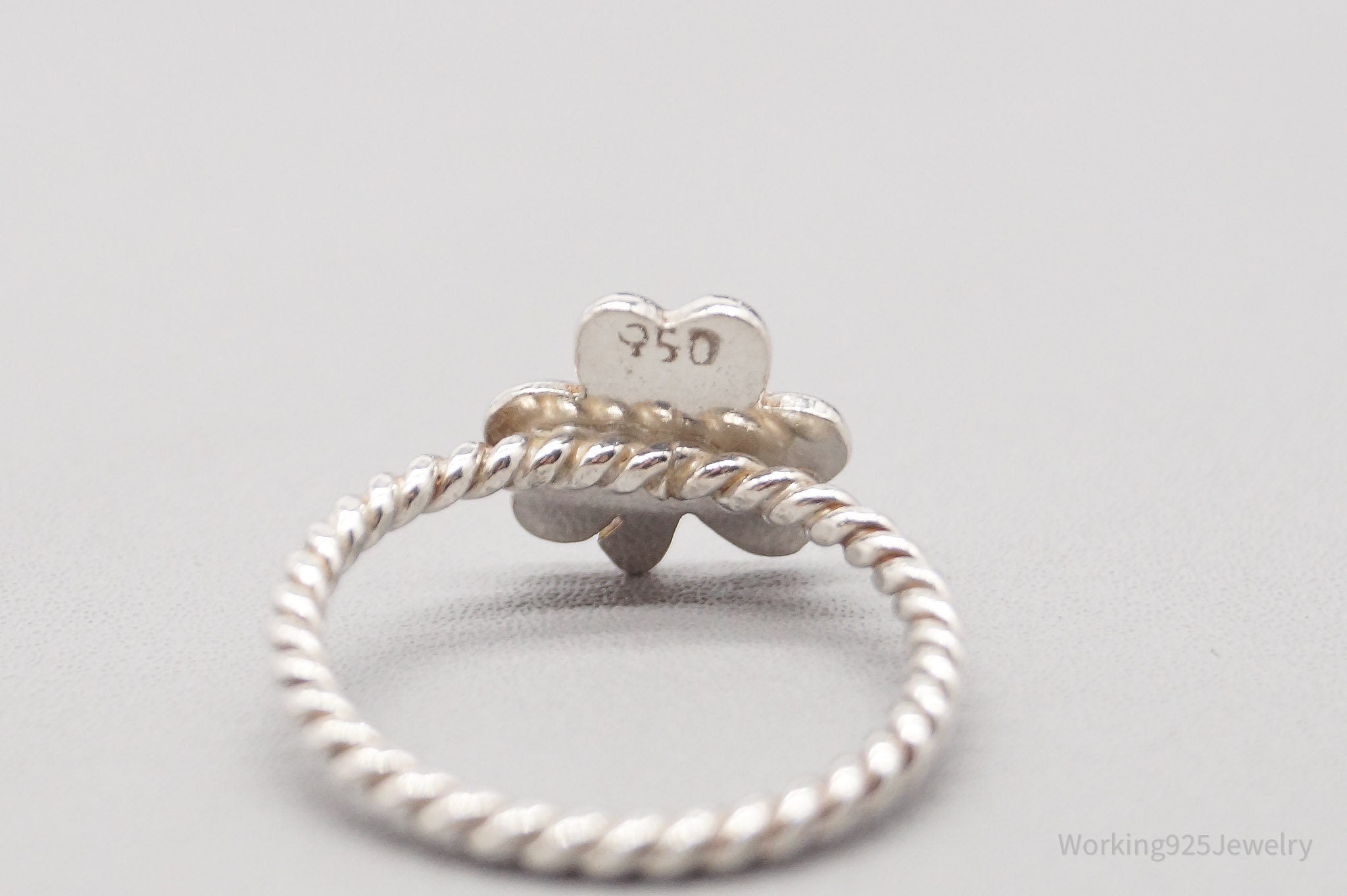Vintage Three Leaf Clover 950 Silver Ring - Size 6.25