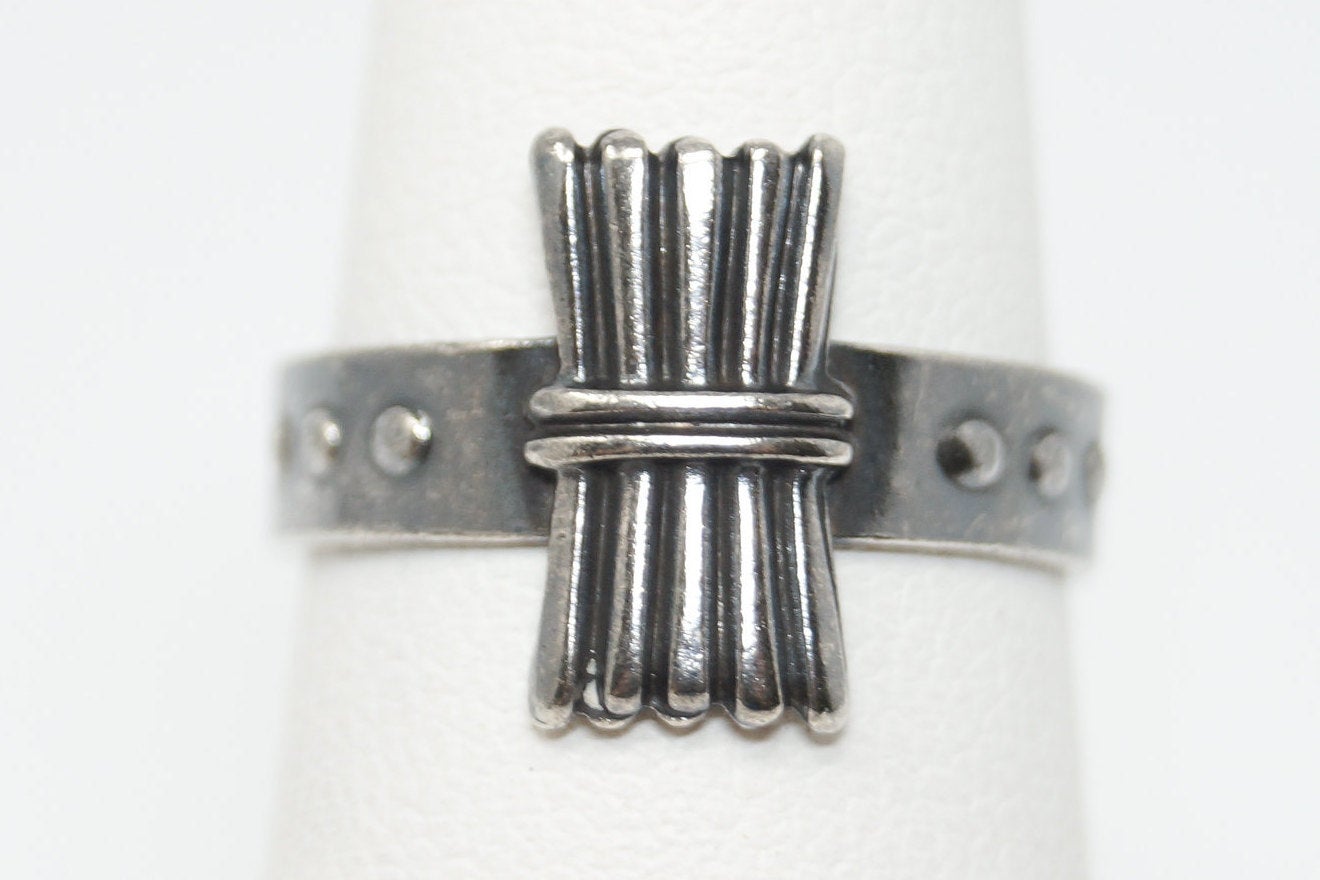 Vintage Modernist Signed Oxidized Sterling Silver Ring - Size 4.5