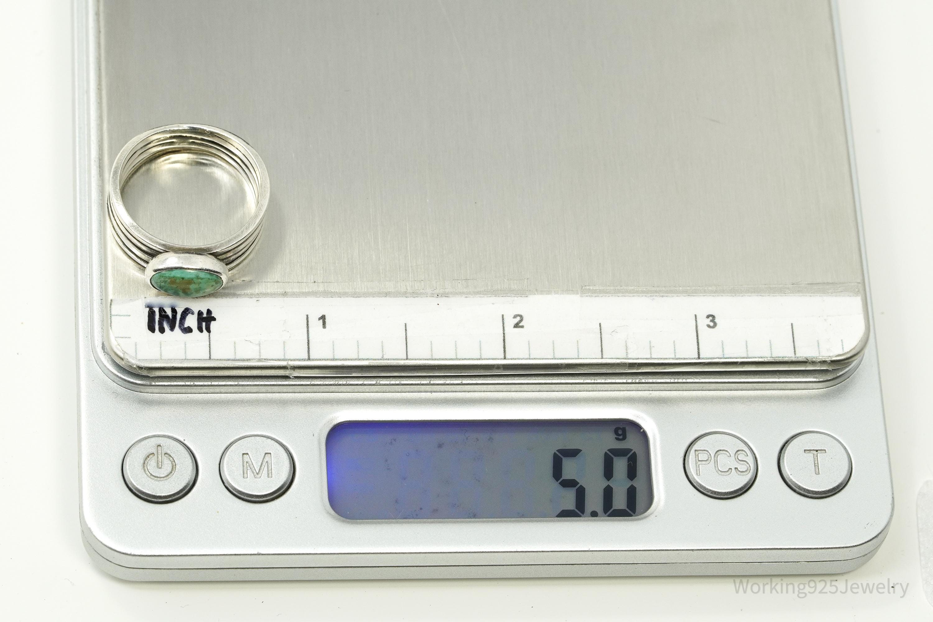 Vintage Native American Style Turquoise Silver Band Ring - Size 7.5