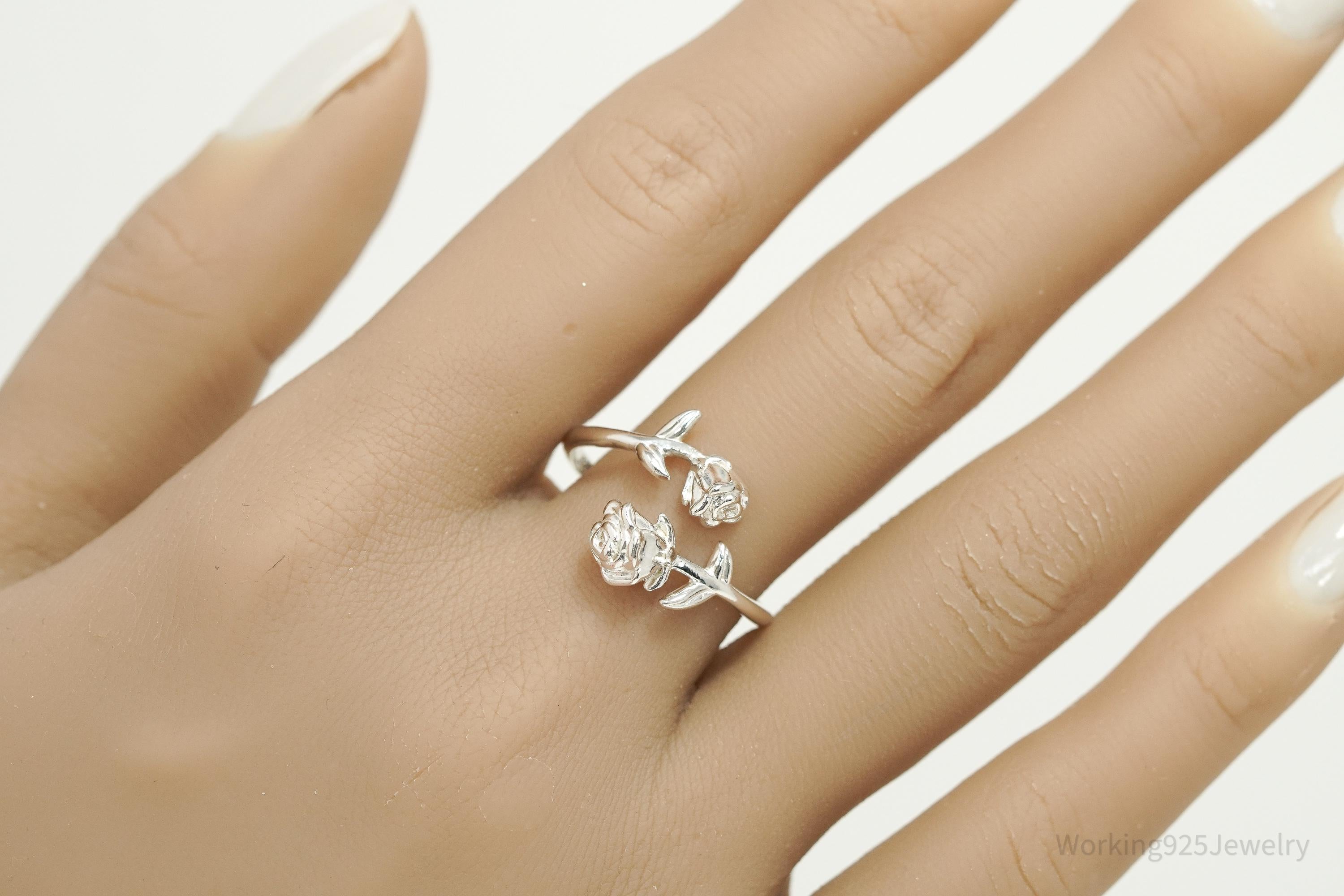 Vintage NVC Wrapping Roses Sterling Silver Ring - Size 10
