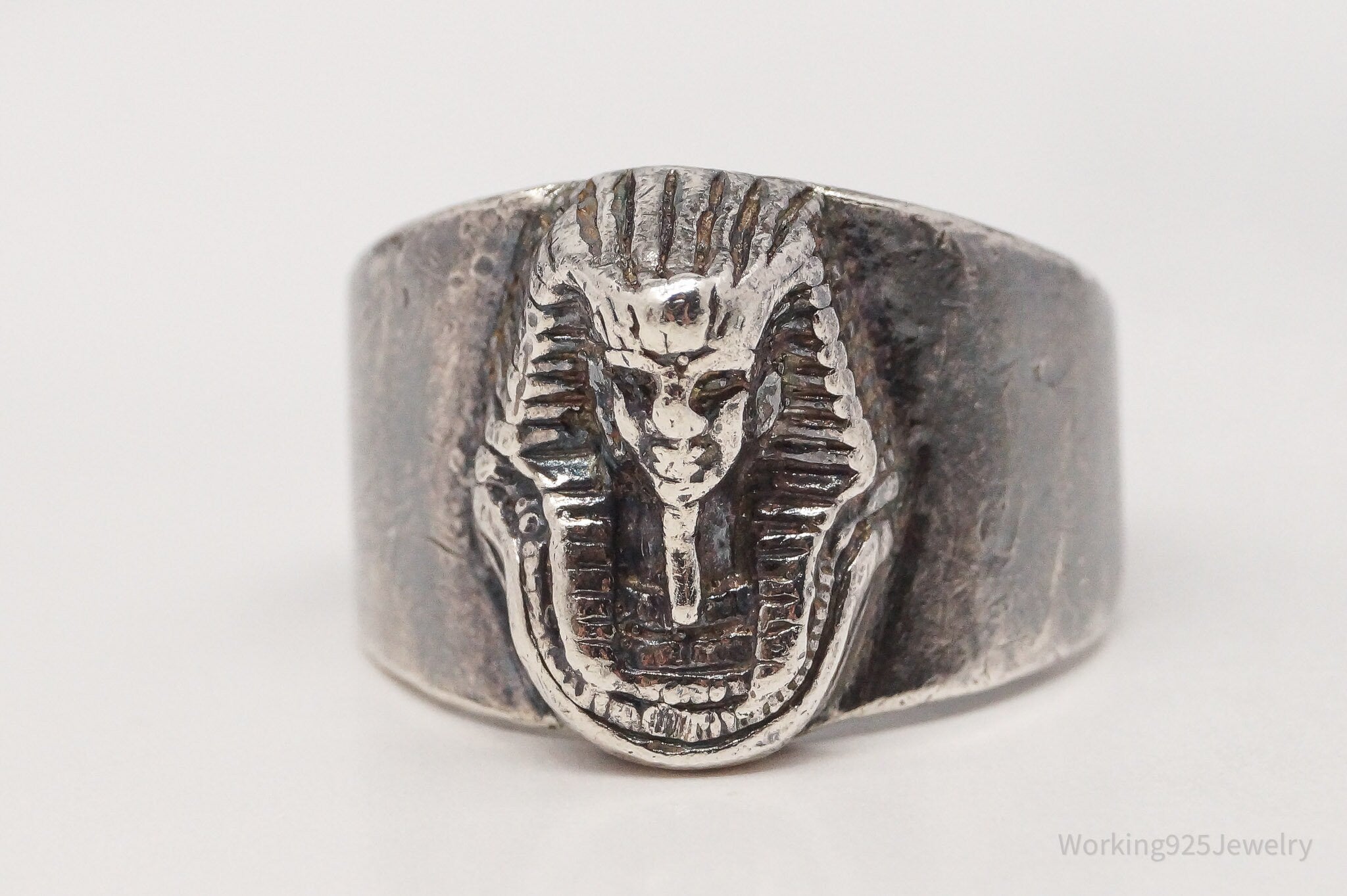 Vintage Egyptian Pharaoh Sterling Silver Ring - Size 9.75