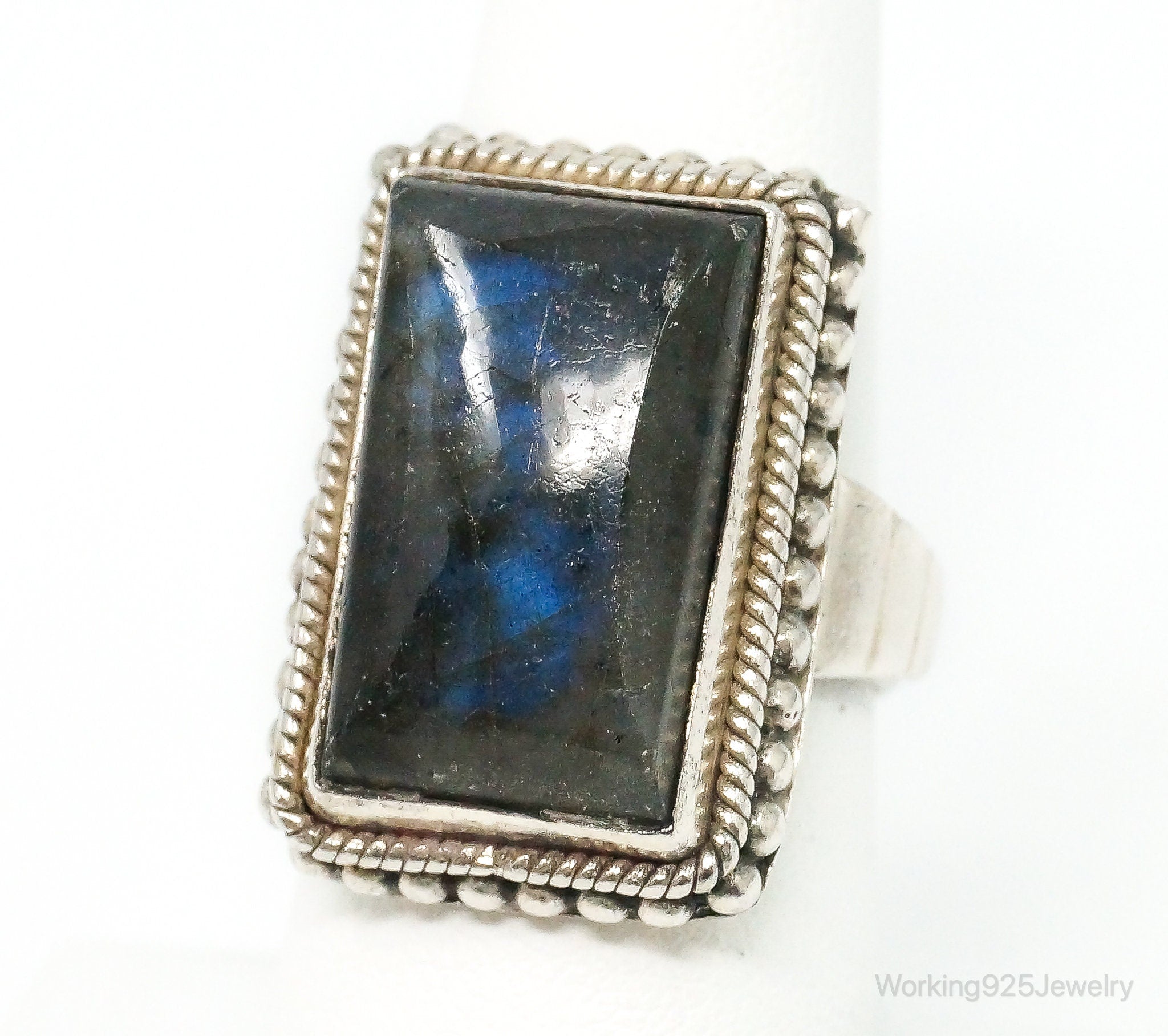 Vintage Large Labradorite Sterling Silver Ring - Size 7.5