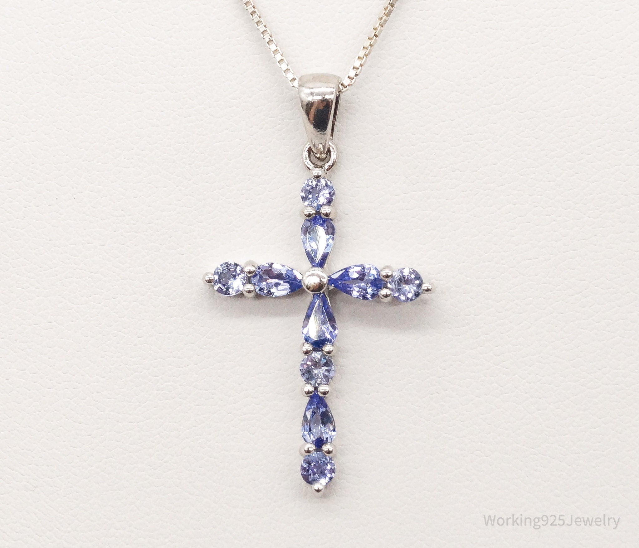 Vintage Iolite Cross Sterling Silver Necklace