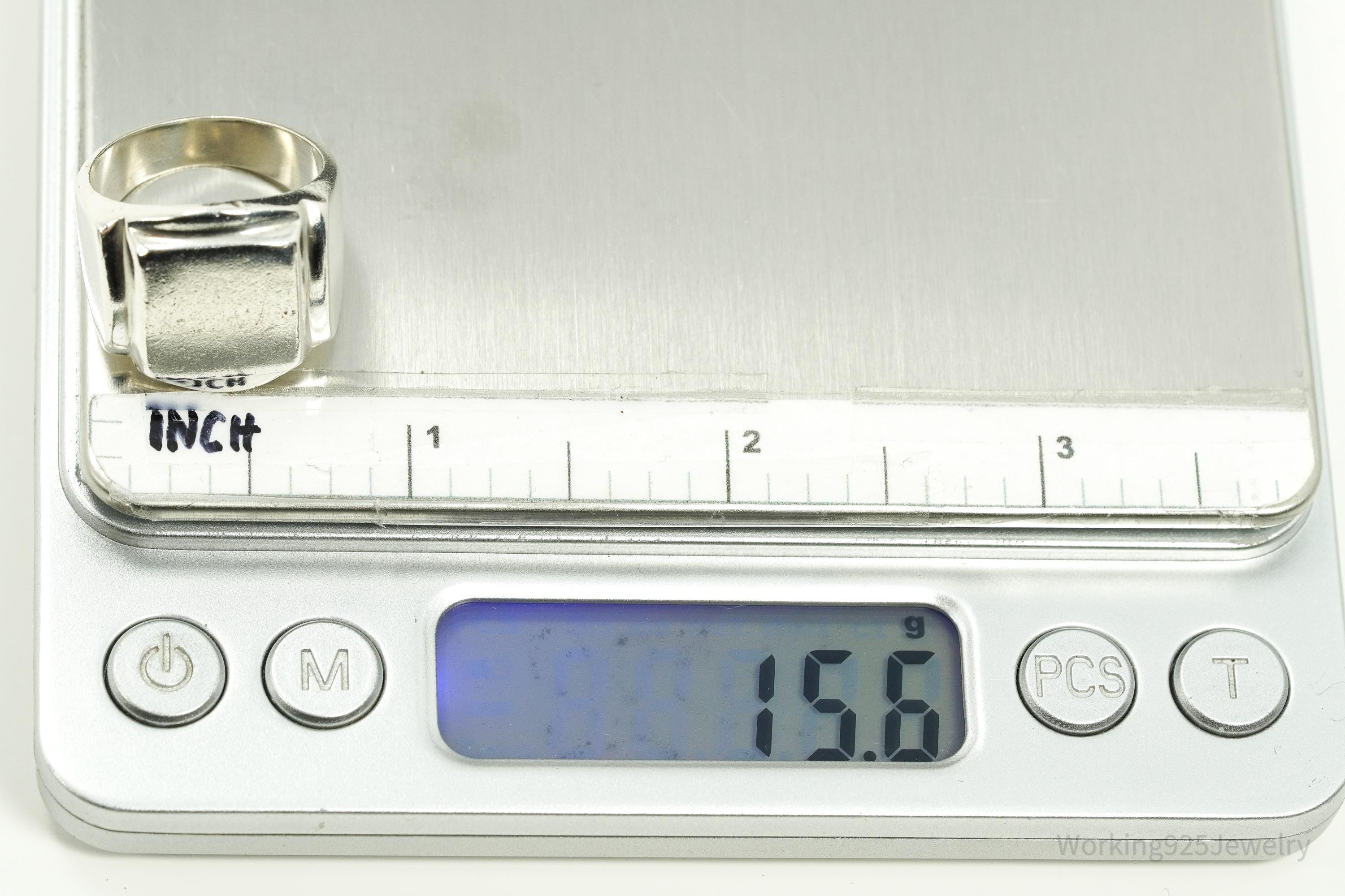 Vintage Heavy Mexico Modernist Style Sterling Silver Ring Size 8