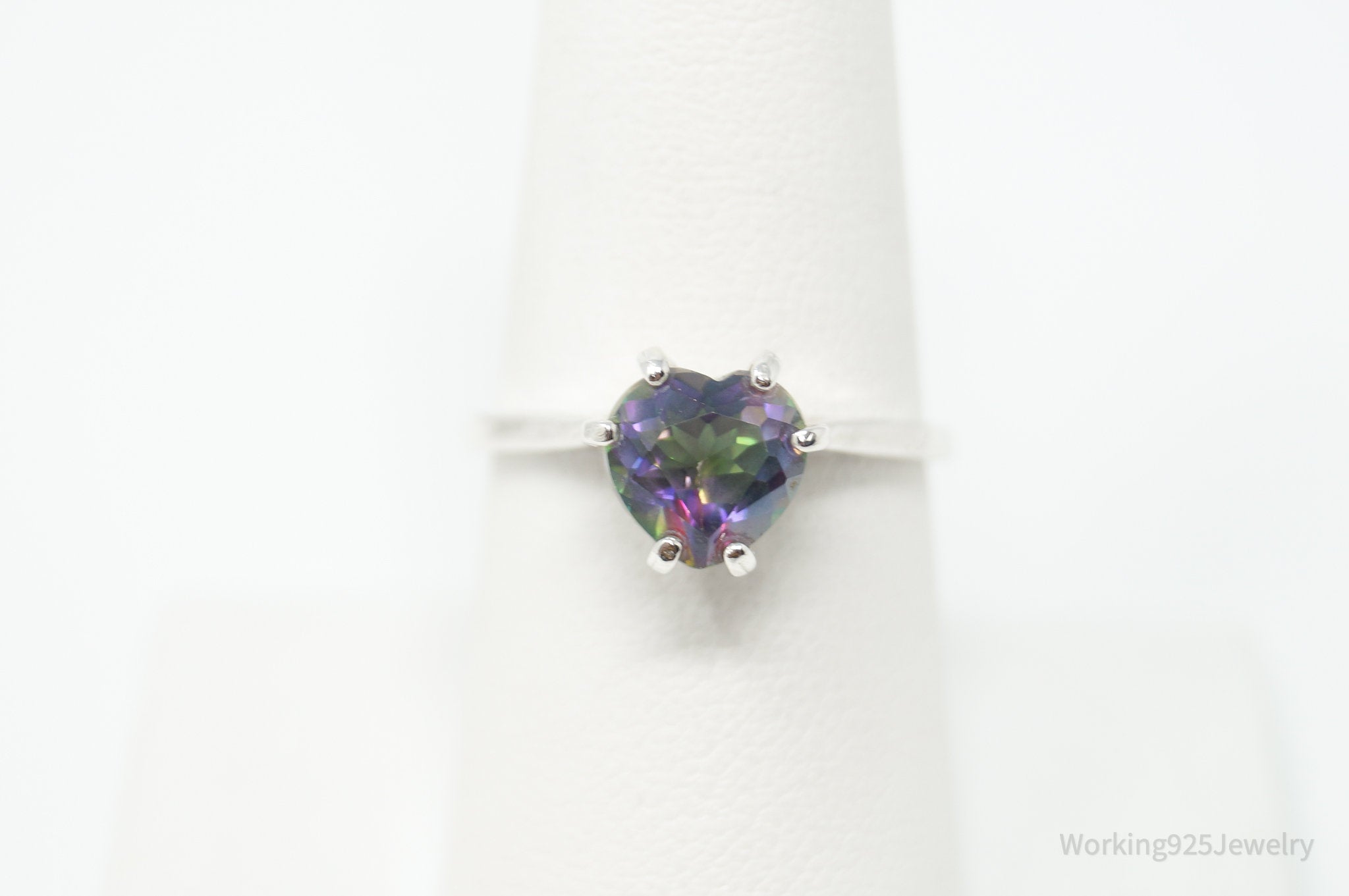 Vintage Mystic Topaz Heart Sterling Silver Ring - Size 7.75