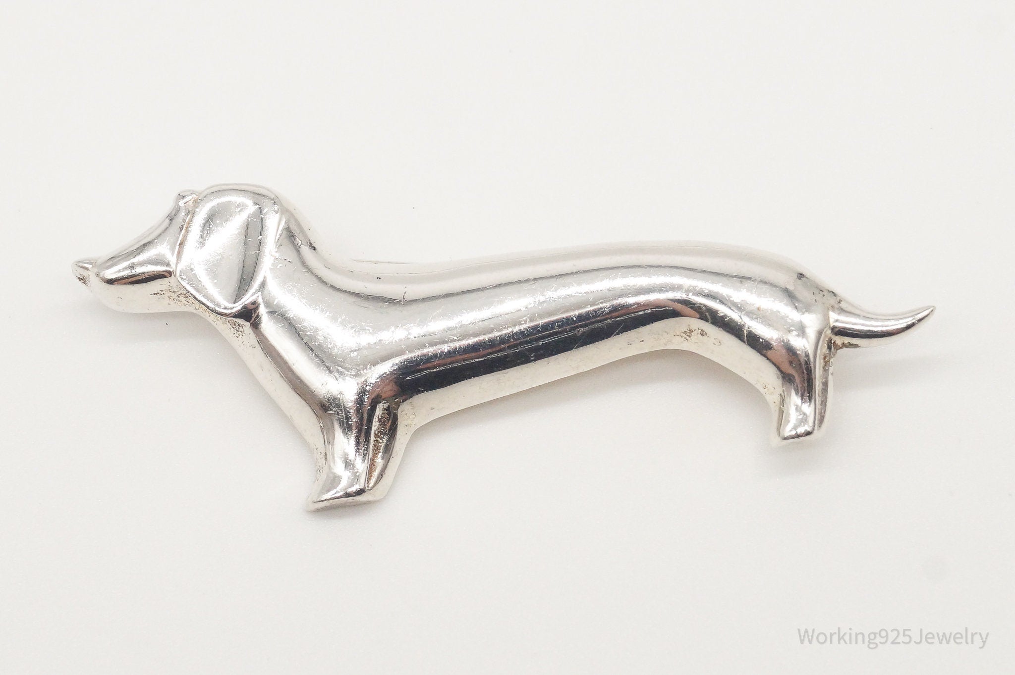 Vintage Mexico D'Molina Dachshund Weiner Dog Sterling Silver Brooch Pin