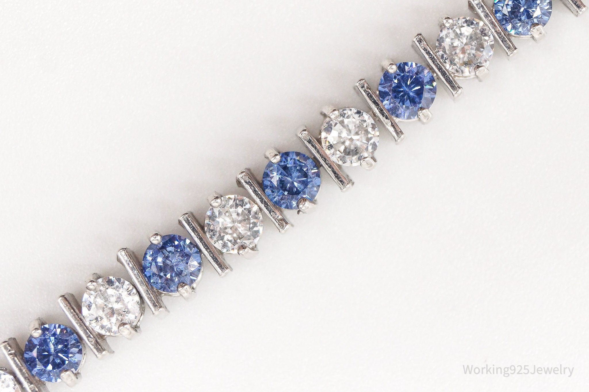 Vintage FAS Blue & White Cubic Zirconia Sterling Silver Bracelet