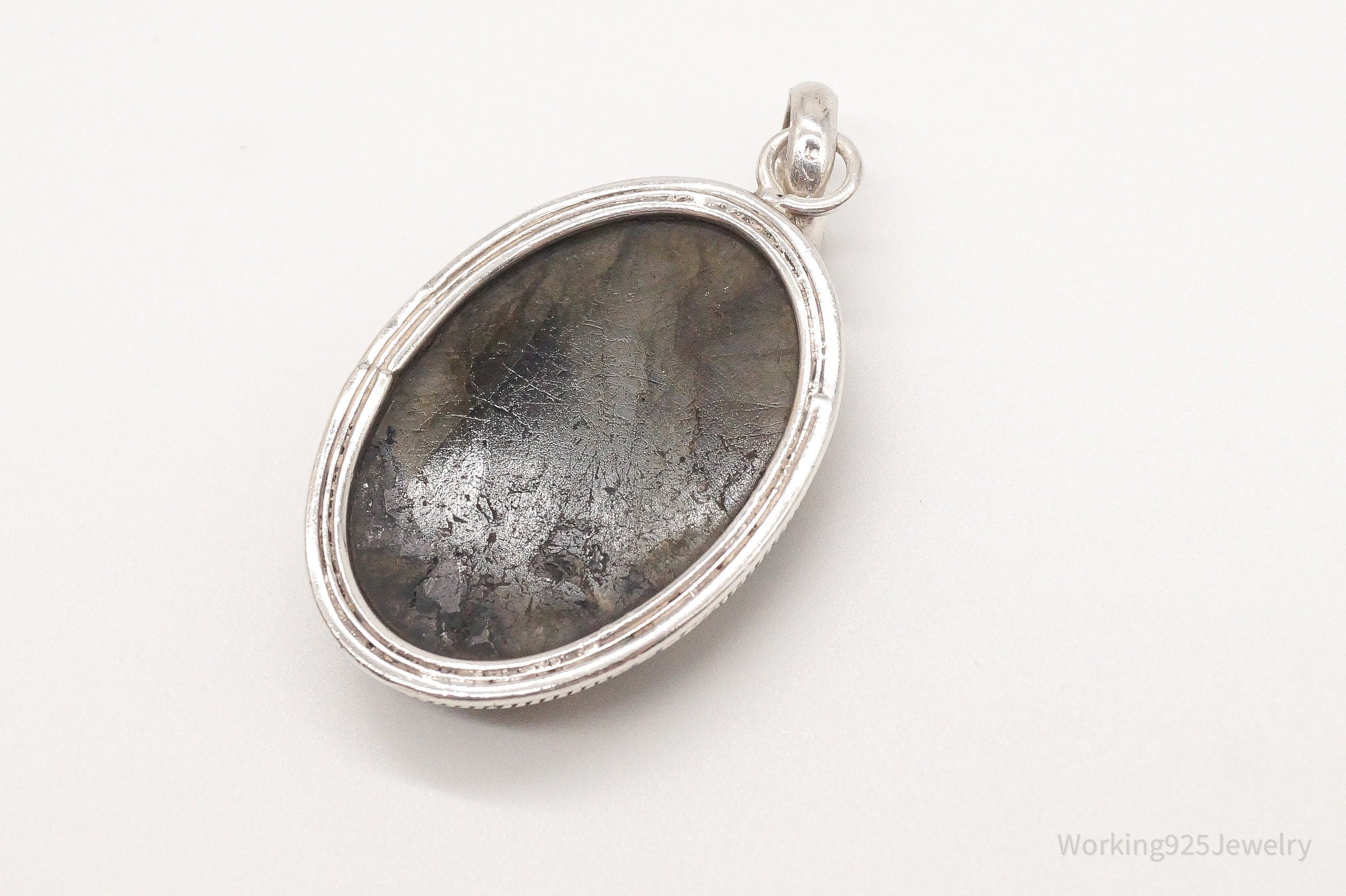 Vintage Large Labradorite Sterling Silver Pendant