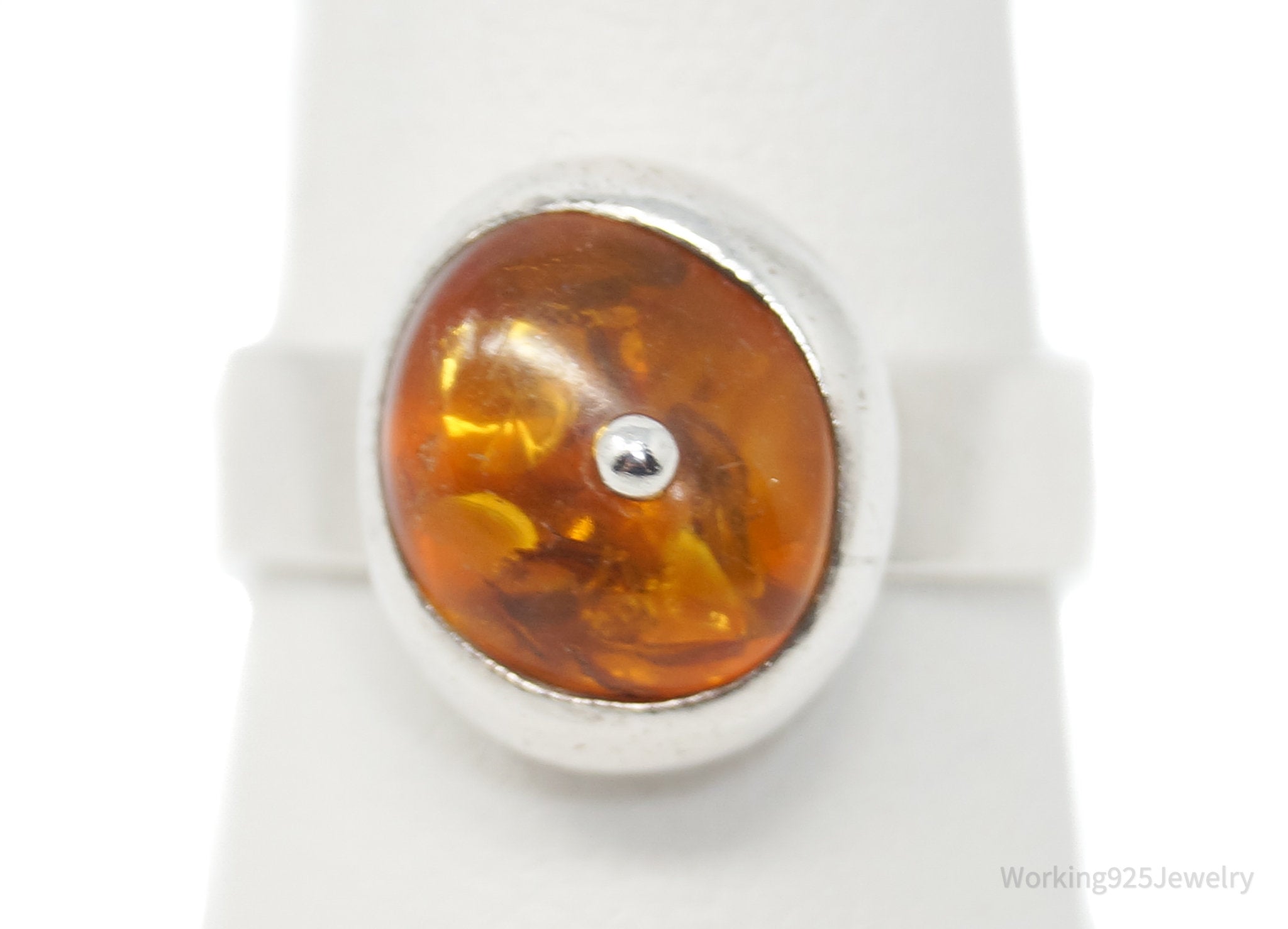 Vintage Unique Baltic Amber Sterling Silver Dot Ring - Size 7