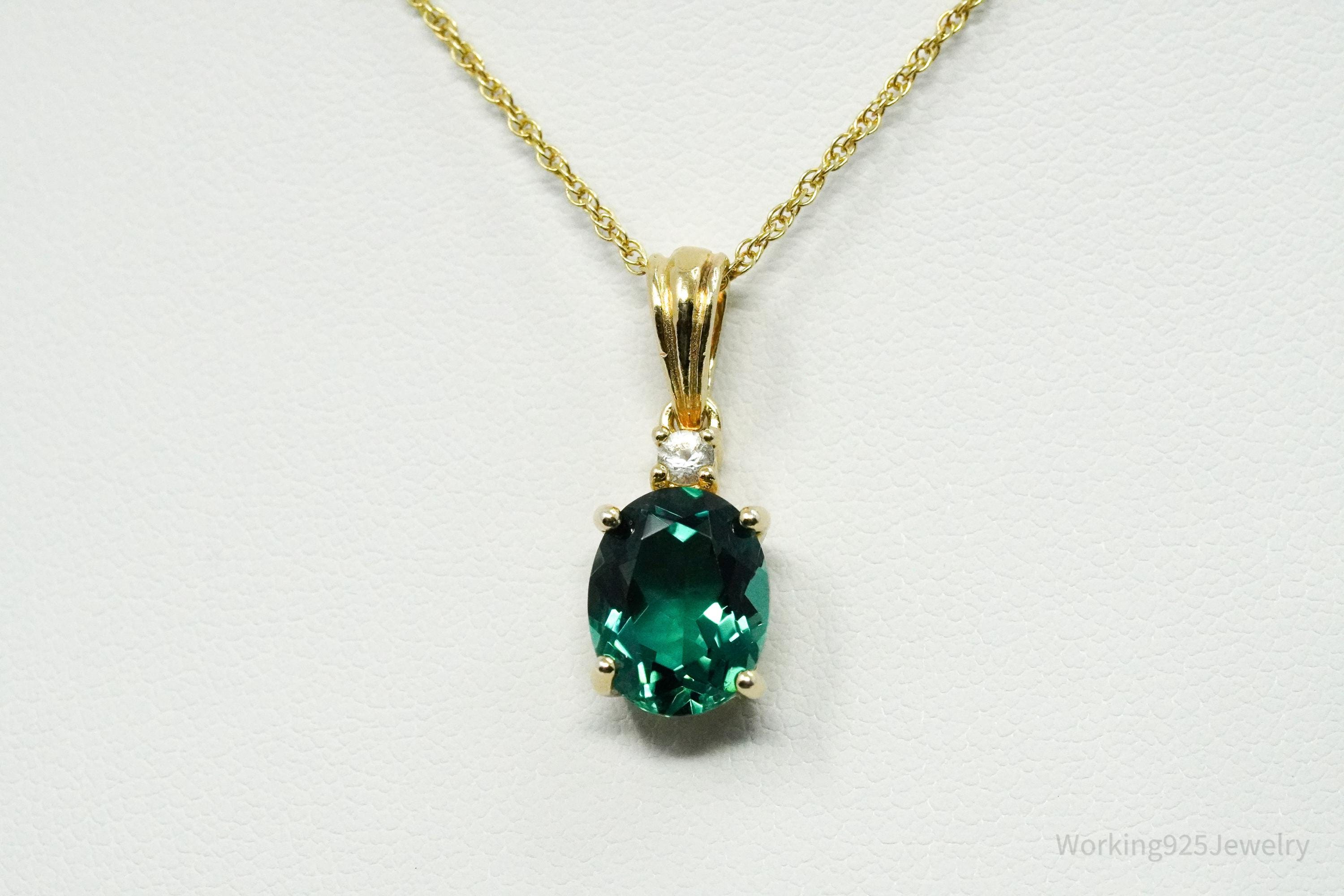 Green Quartz & White Topaz 18K Yellow Gold Over Sterling Silver Necklace 18"