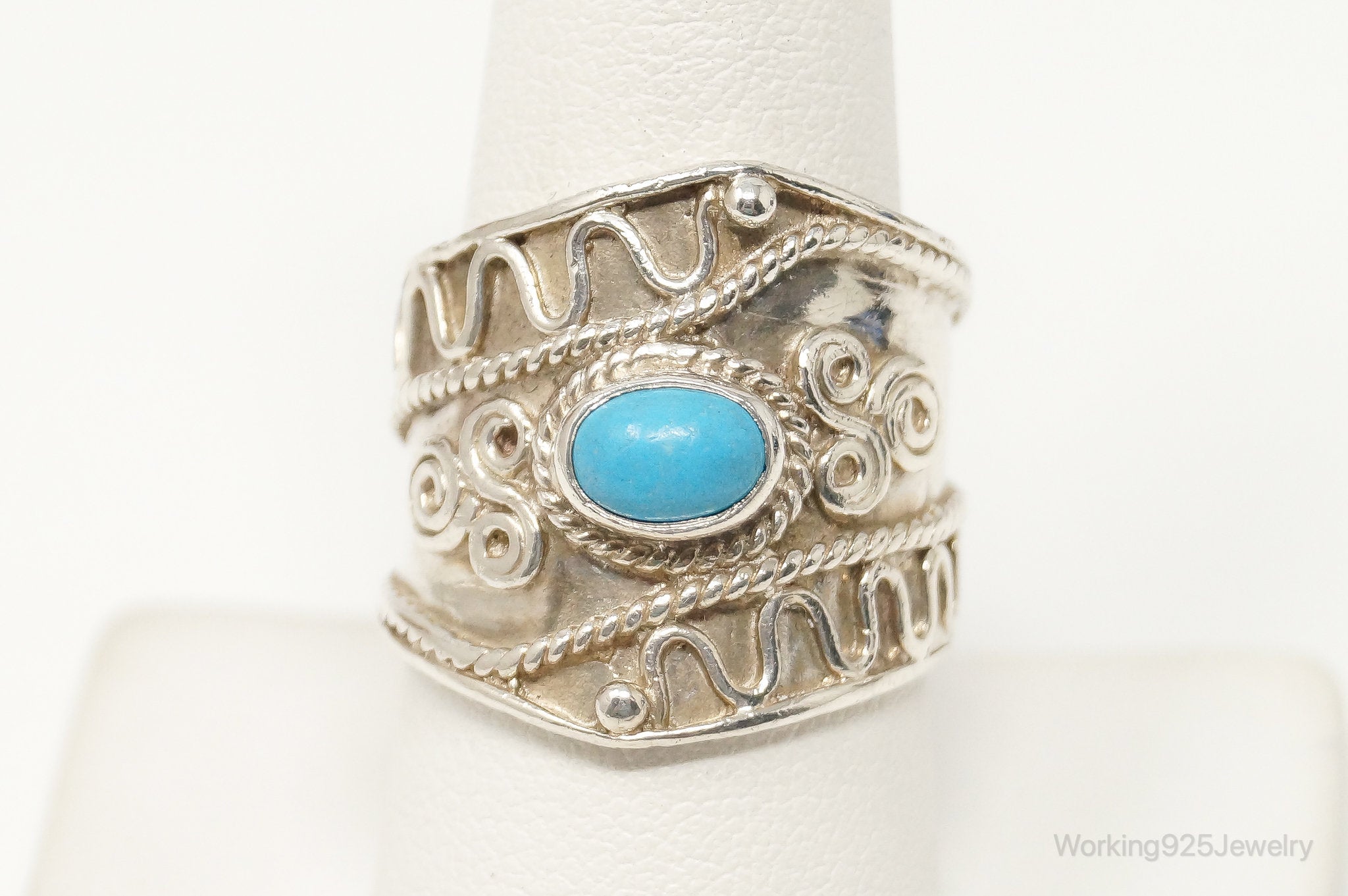 Vintage Turquoise Southwestern Sterling Silver Ring - SZ 8.75