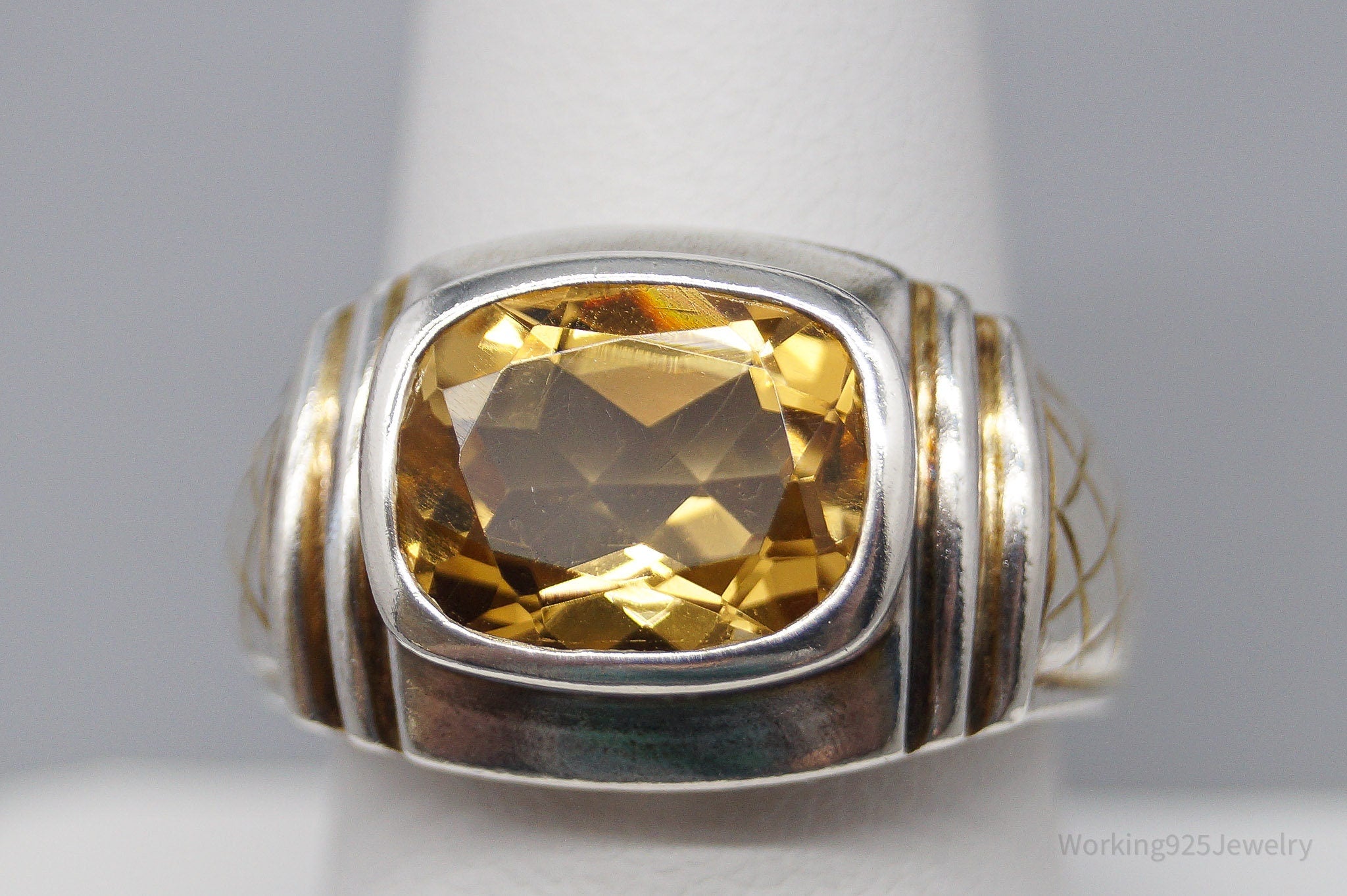 Vintage Large Citrine Sterling Silver Ring - Size 9