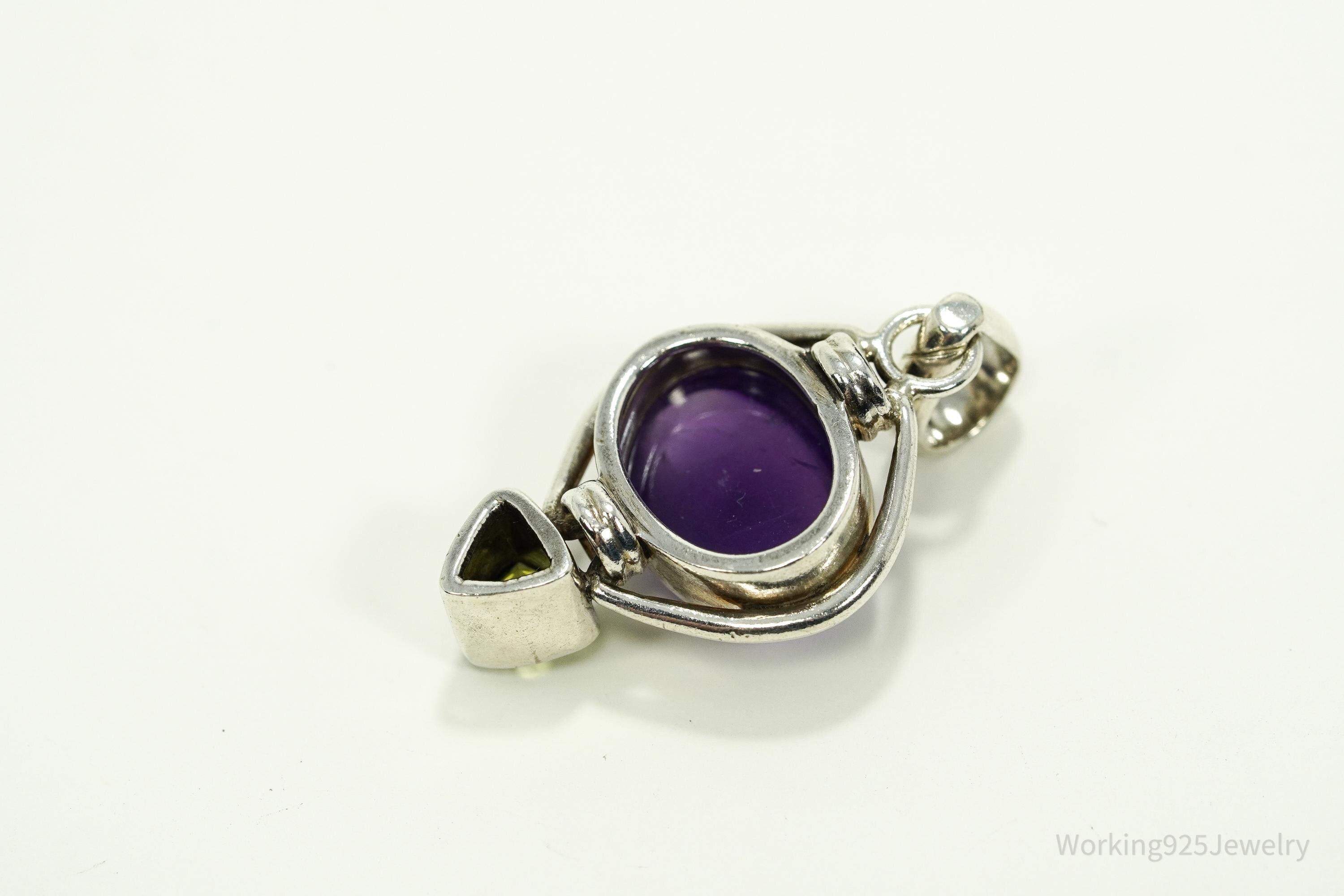 Vintage Amethyst Peridot Sterling Silver Bali Style Necklace Pendant