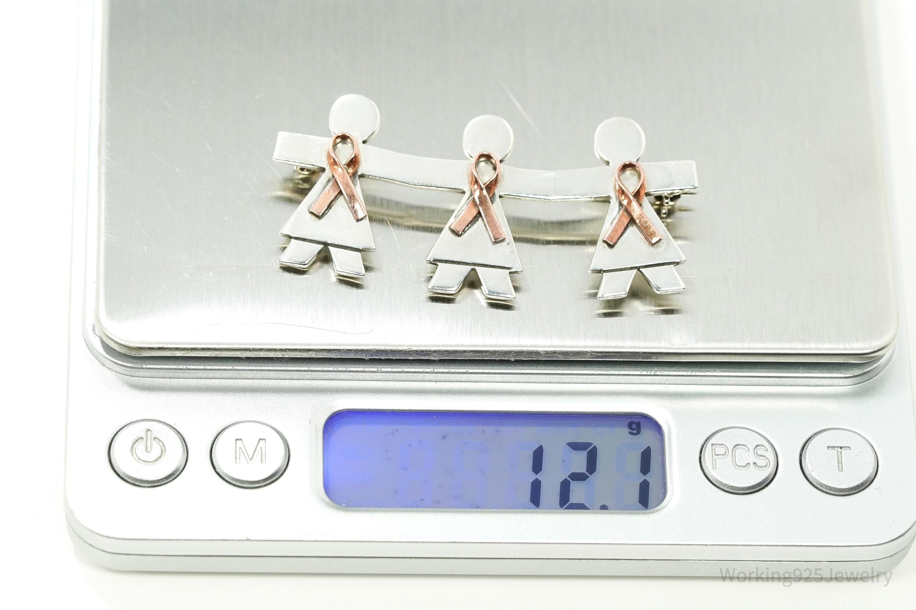 Vintage Large Women's Breast Cancer Awareness Sterling Silver Pin